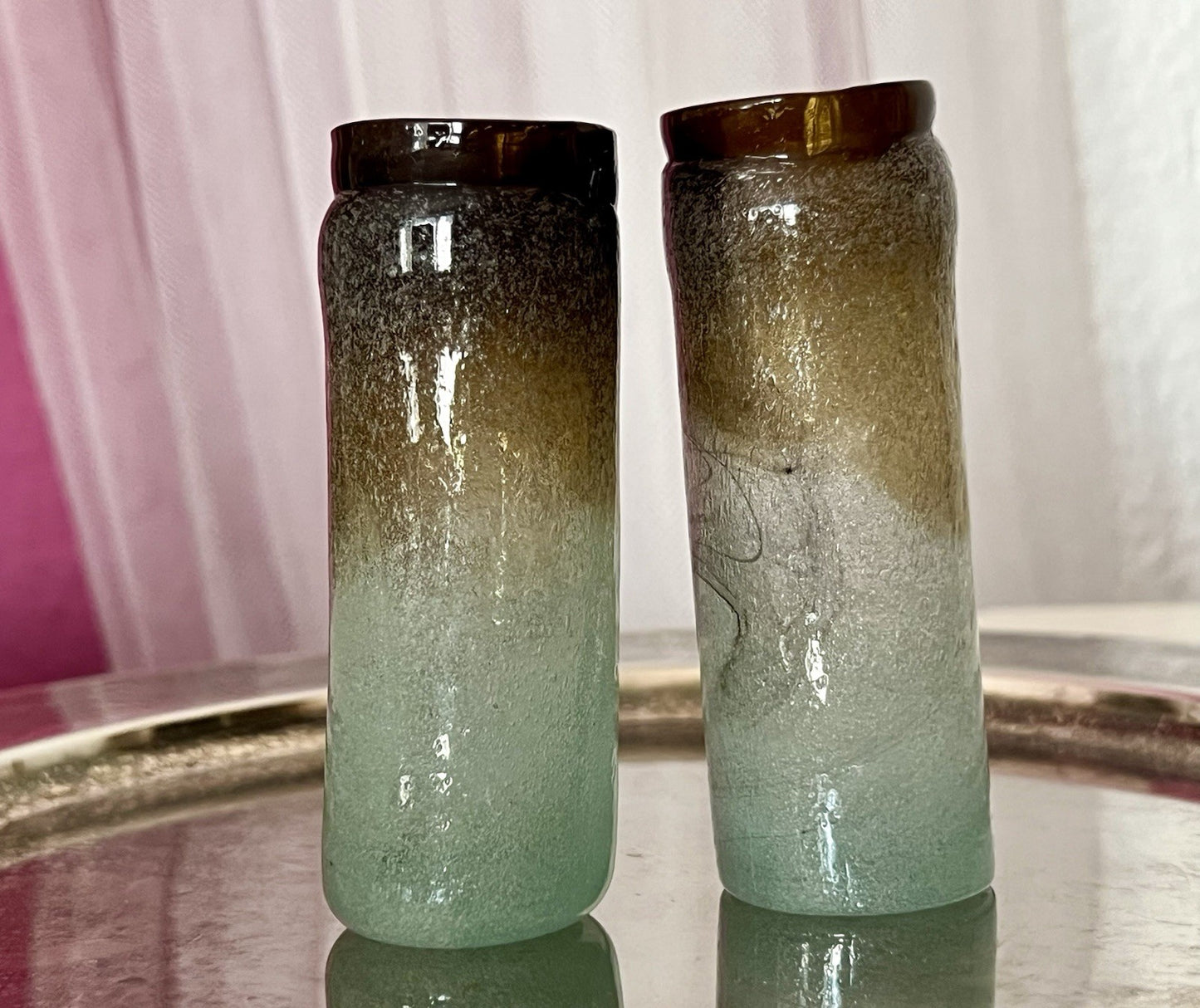 Antik 2 Schnaps Becher Glasvasen Glas Murano Pulegoso Napoleone Martinuzzi