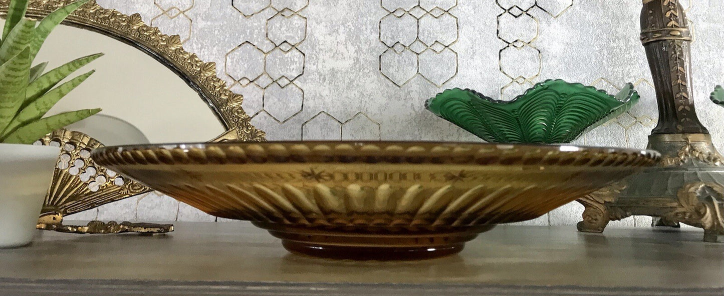 Antik Art Déco Edel Designer Kristallglas Schale Glasschale Bernstein Farbe Gelb