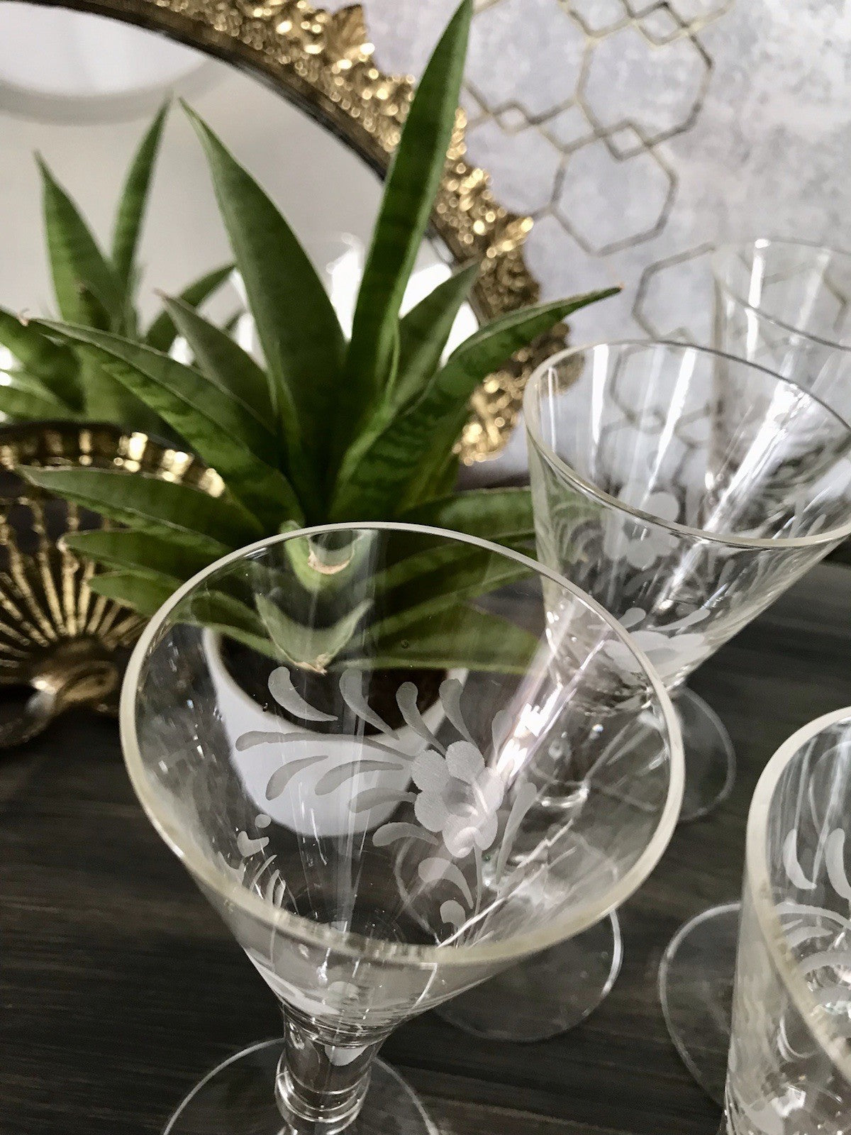 Antik Alt 6 Cherrygläser Gläser Kristallglas graviert