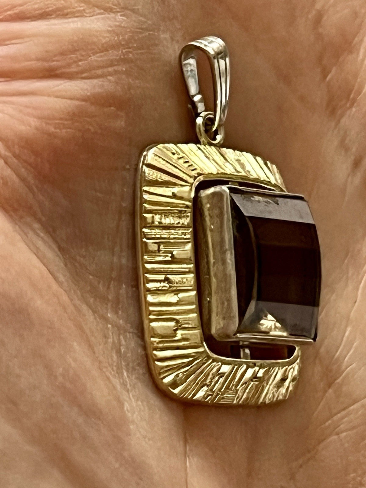 Vintage Alt Kettenanhänger Anhänger 835 K&L Silber vergoldet Rauchquarz?