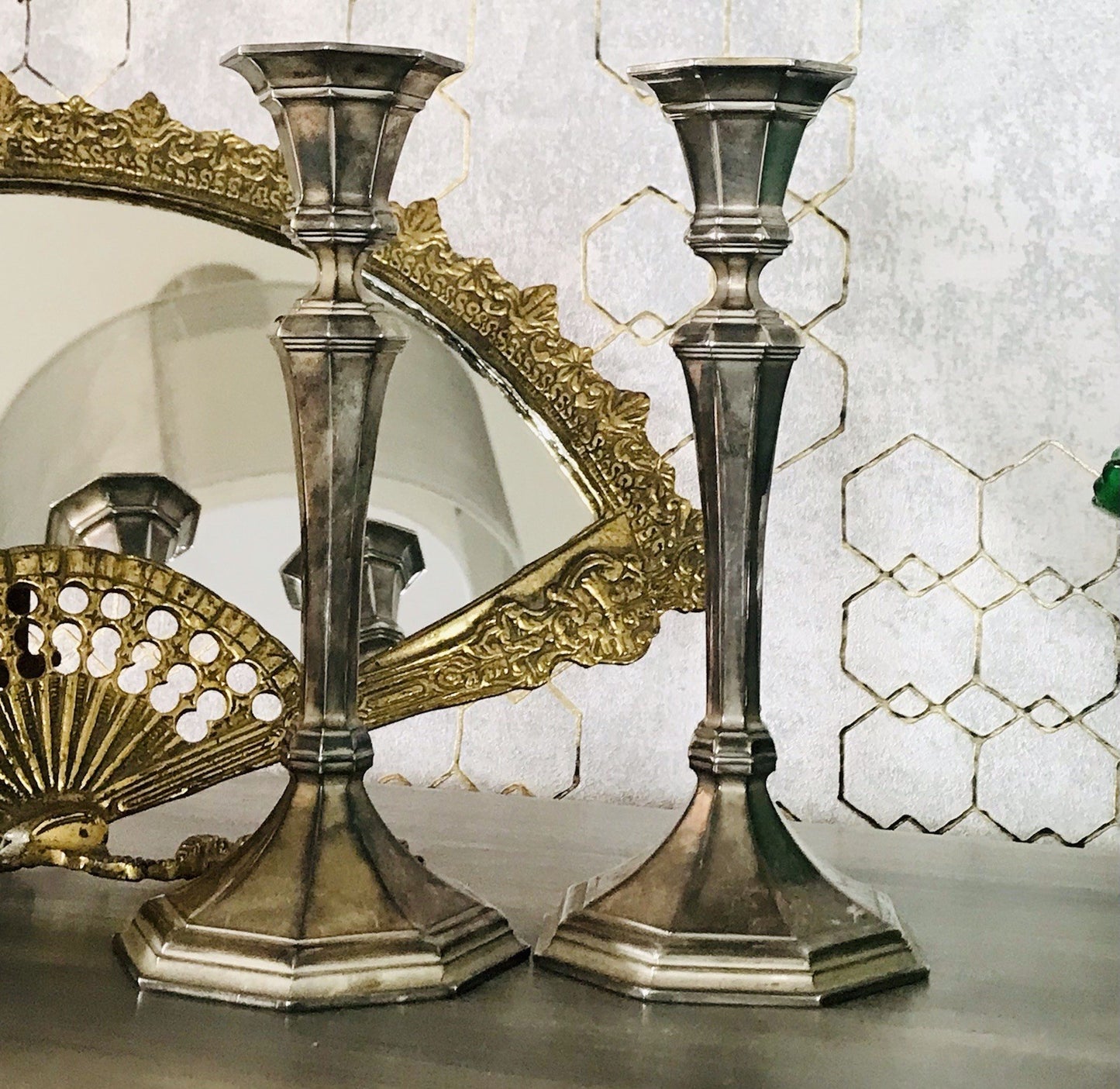 Antik 2 Kerzenleuchter Kerzenständer Art Déco Leuchter versilbert