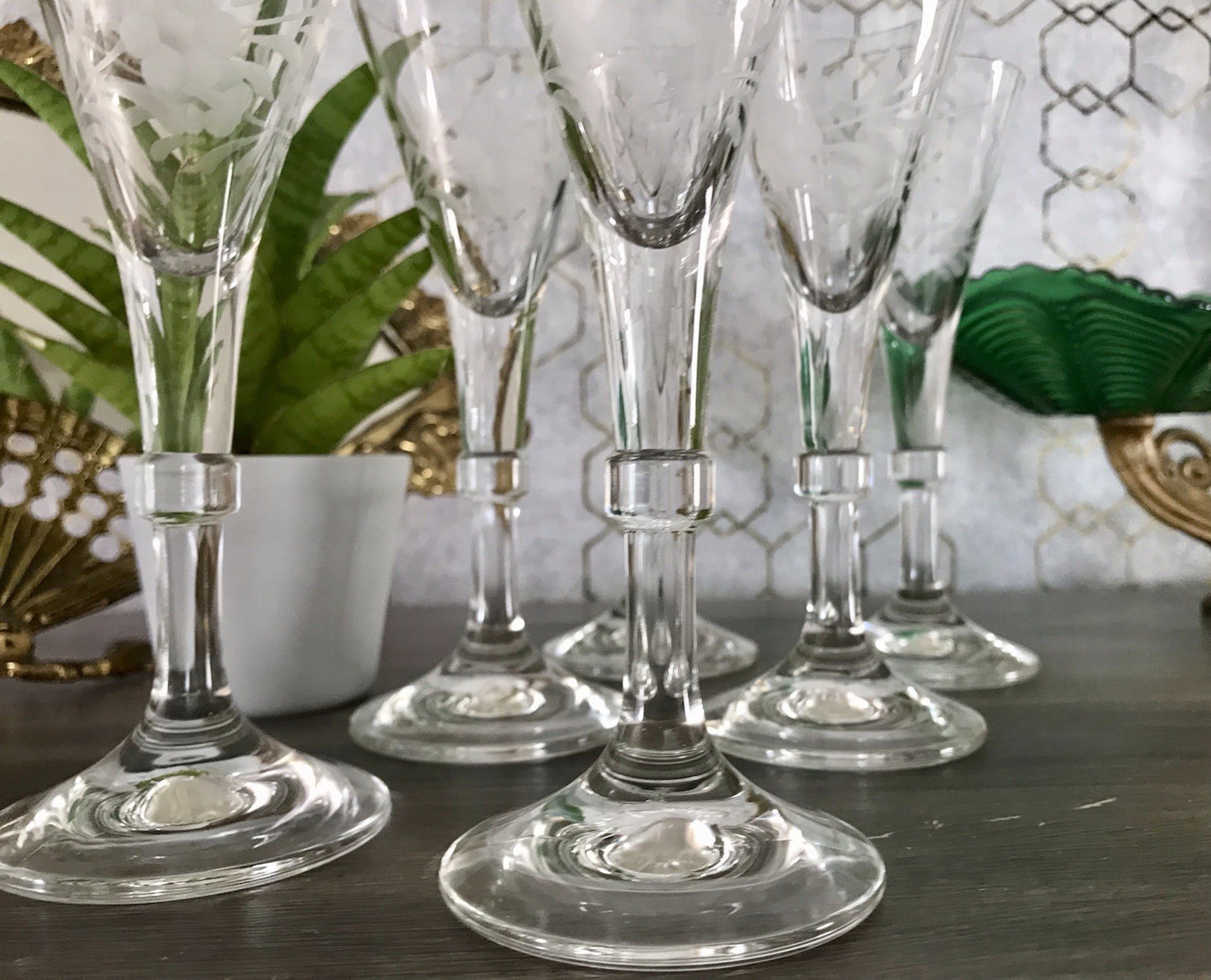 Antik Alt 6 Cherrygläser Gläser Kristallglas graviert