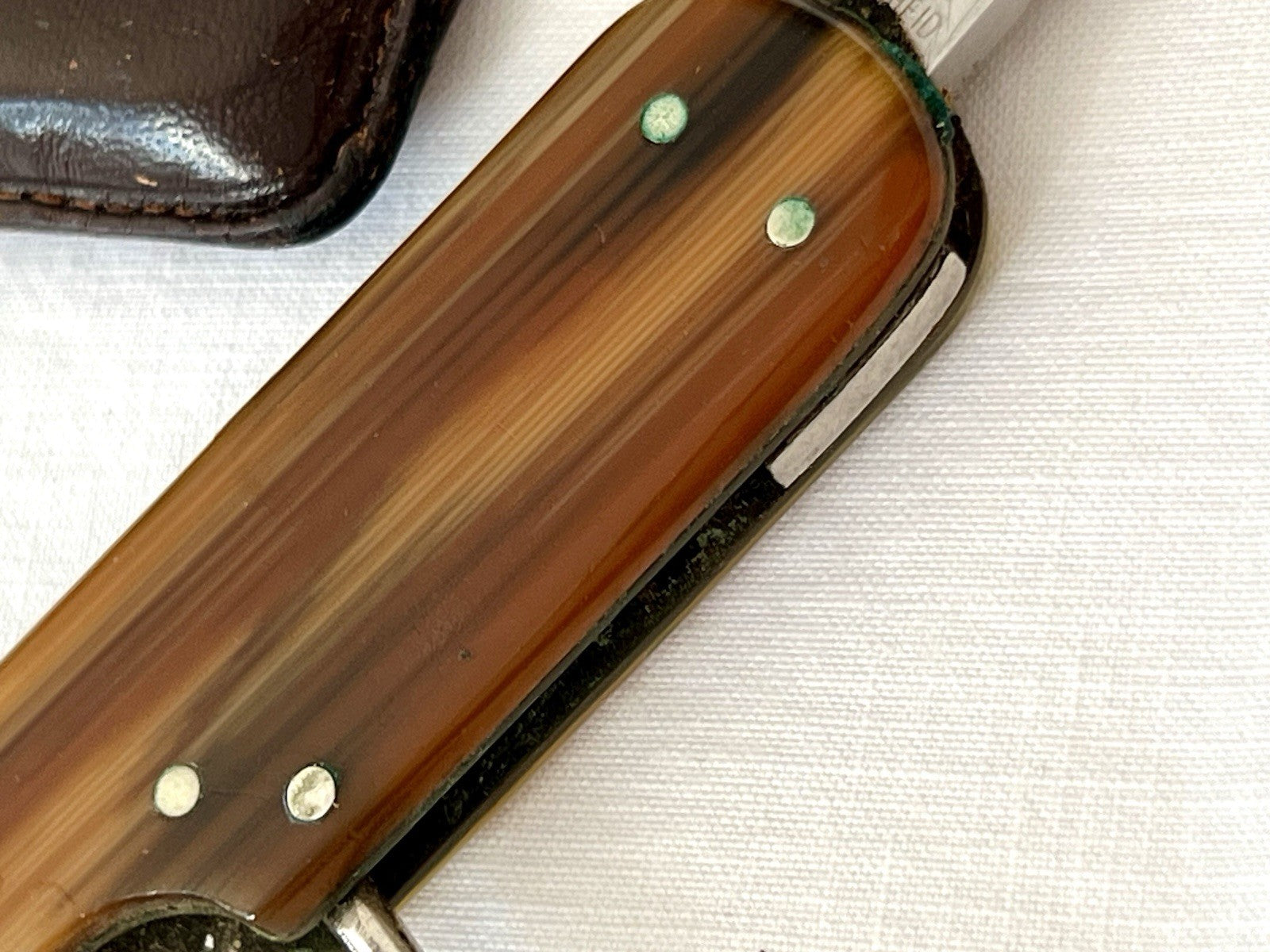 Antik Vintage Taschenmesser Klappmesser Jagdmesser Max Flus Remscheid Lederetui