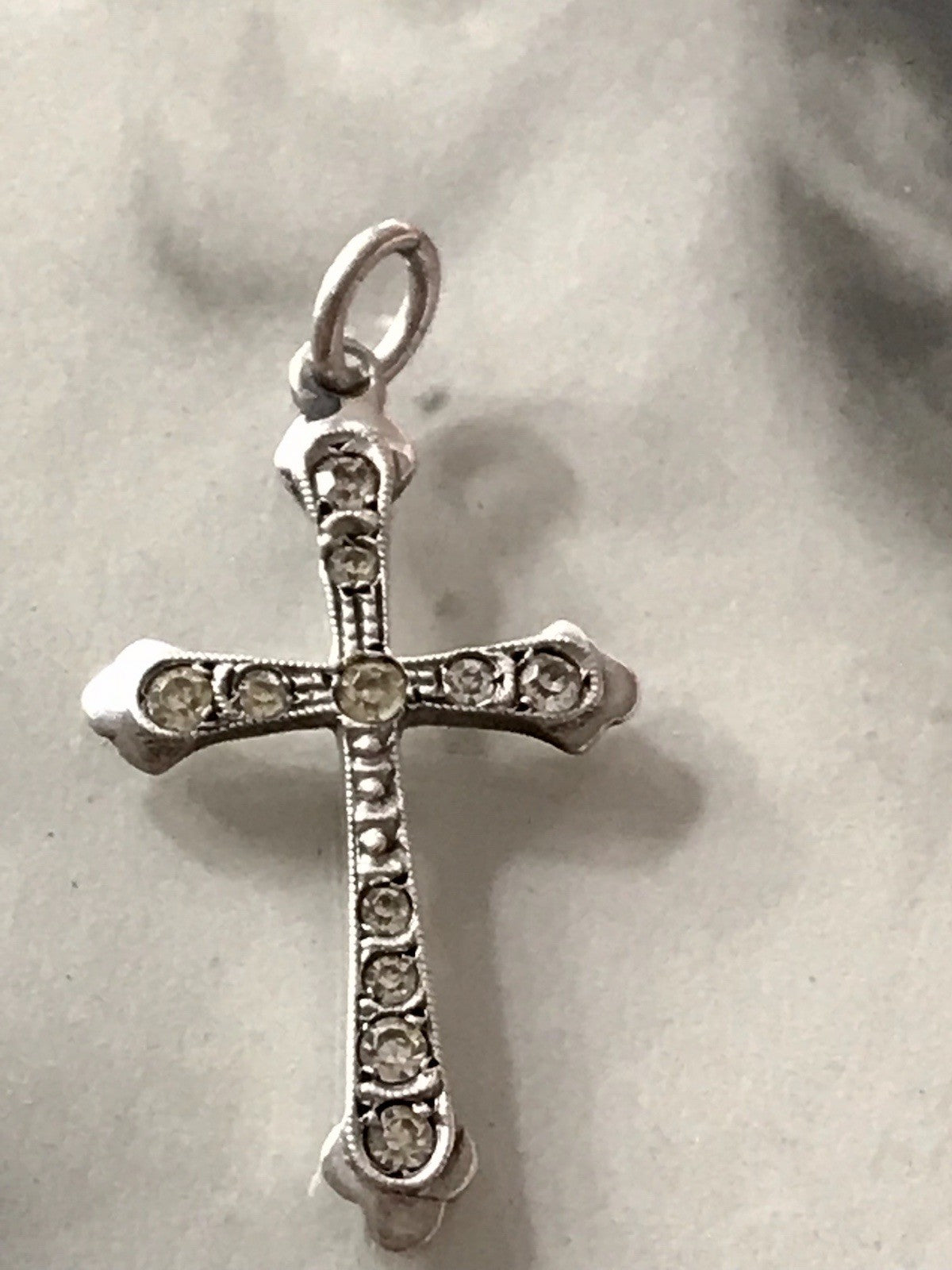 Antik Echtsilber 835 Silber Kreuz Anhänger Kettenanhänger farblose Steine