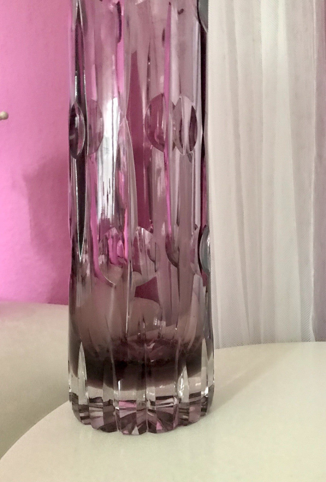 Vintage Edel Vase Glasvase Kristallglas lila groß Schliff Designer Karel Wünsch