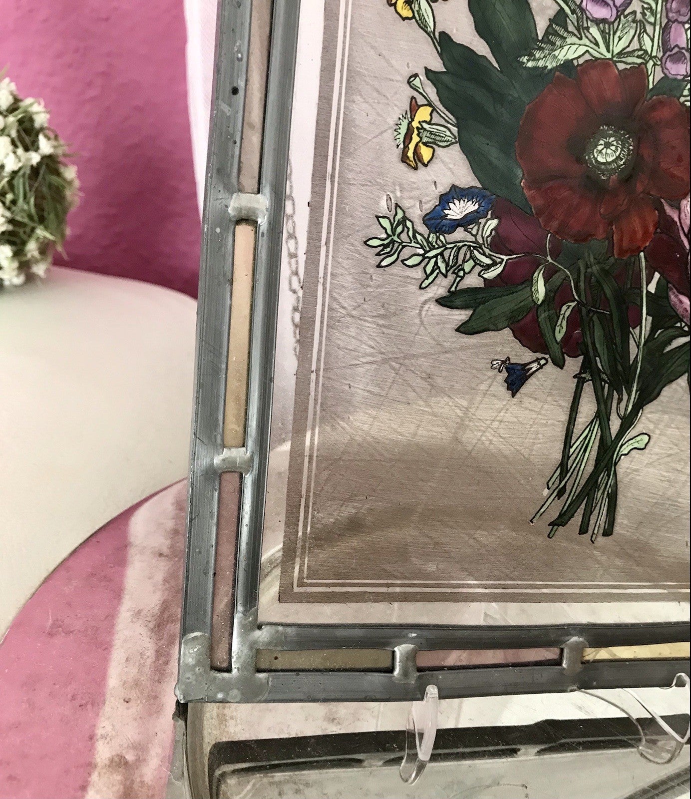 Antik? alt Bleiverglasung Fensterbild Blumenbouquett Glasmalerei