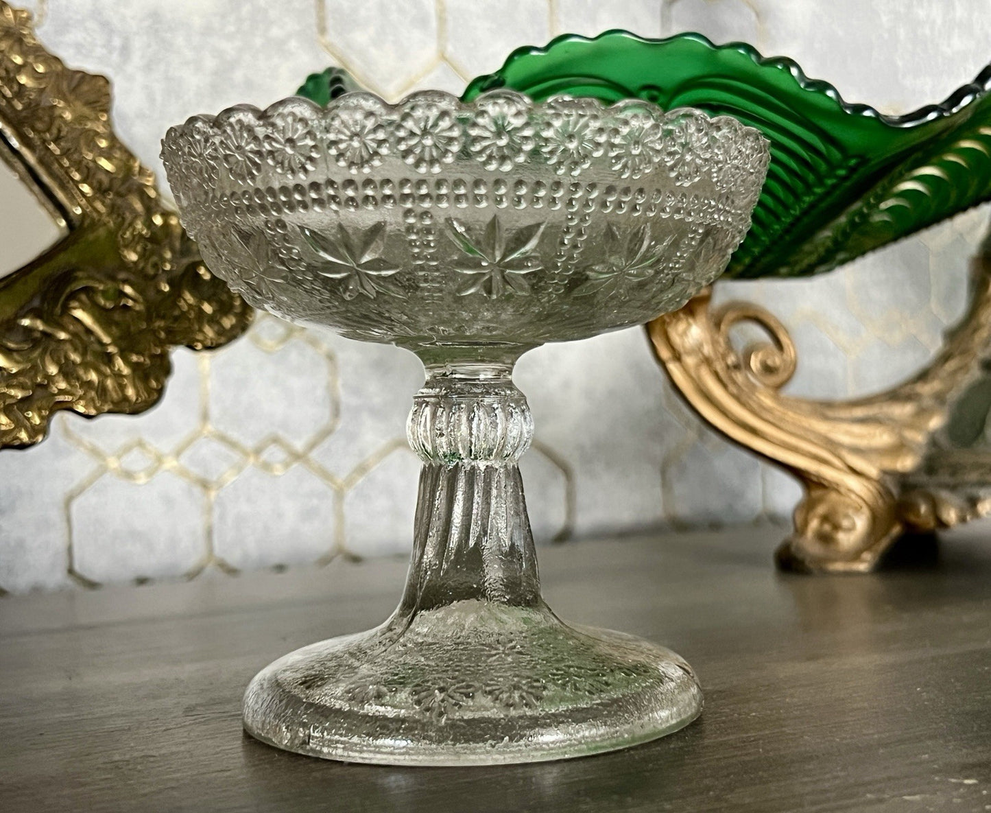 Antik Jugendstil Art Déco Pressglas Glas Fußschale Schale Zuckerschale