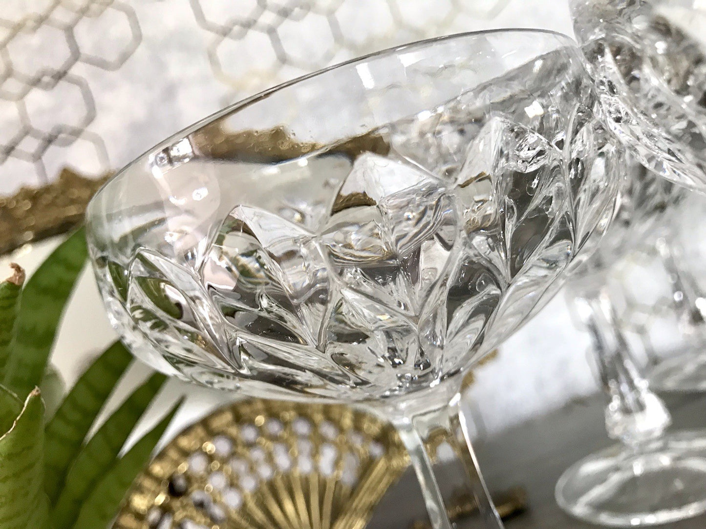 Vintage 9x Champagnerschalen Sektschalen Kristallglas Schliff Bleikristall