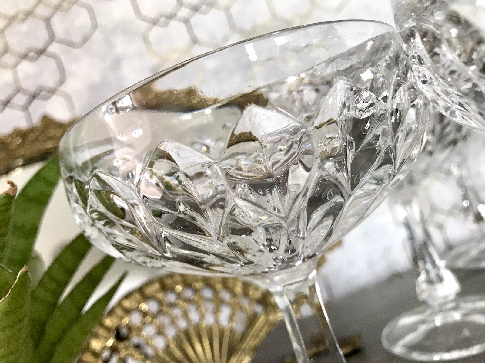 Vintage 9x Champagnerschalen Sektschalen Kristallglas Schliff Bleikristall