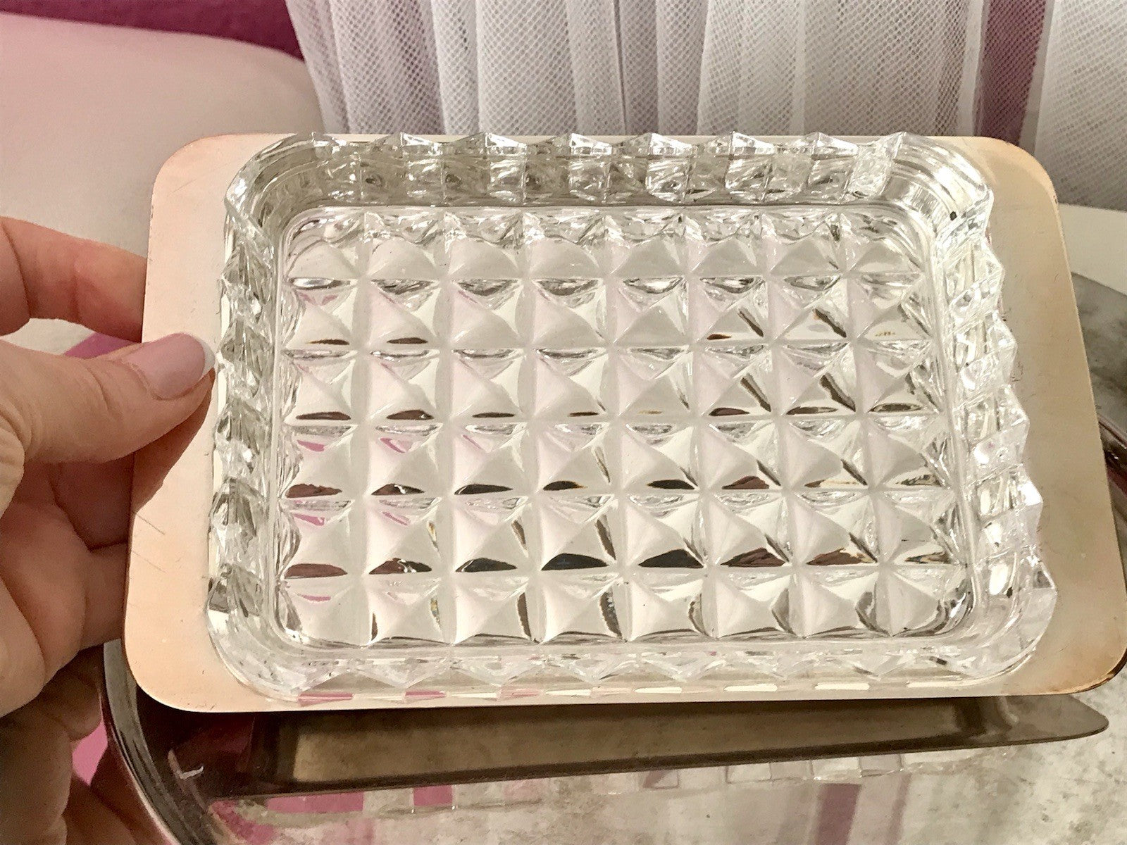 Vintage alt WMF Butterschale versilbert mit Kristallglas Einsatz Wagenfeld Ära