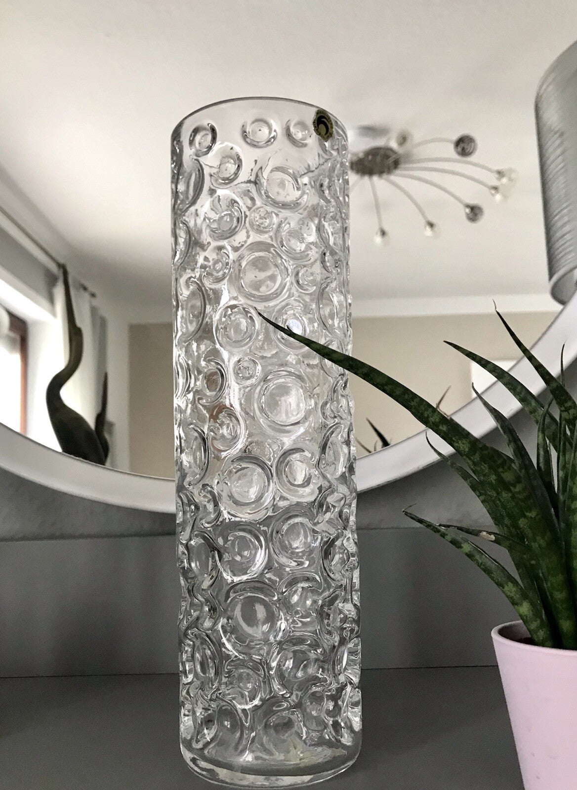 Vintage 60er 70er Design hohe Glasvase Glas Vase Bubble Op Art Hirschberg