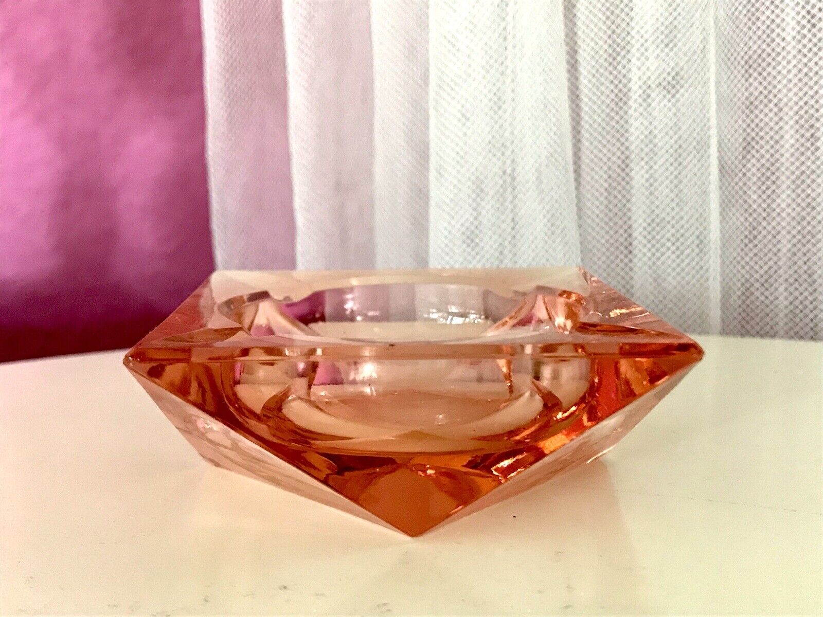 Antik Art Déco Aschenbecher Ascher Rosalin Pressglas Glas geometrisiert