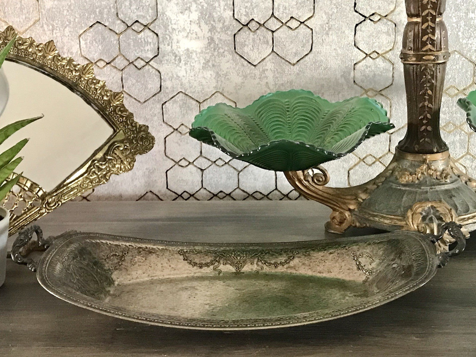 Antik Schale versilbert Art Nouveau Jugendstil  um 1900 oval Handhaben Relief