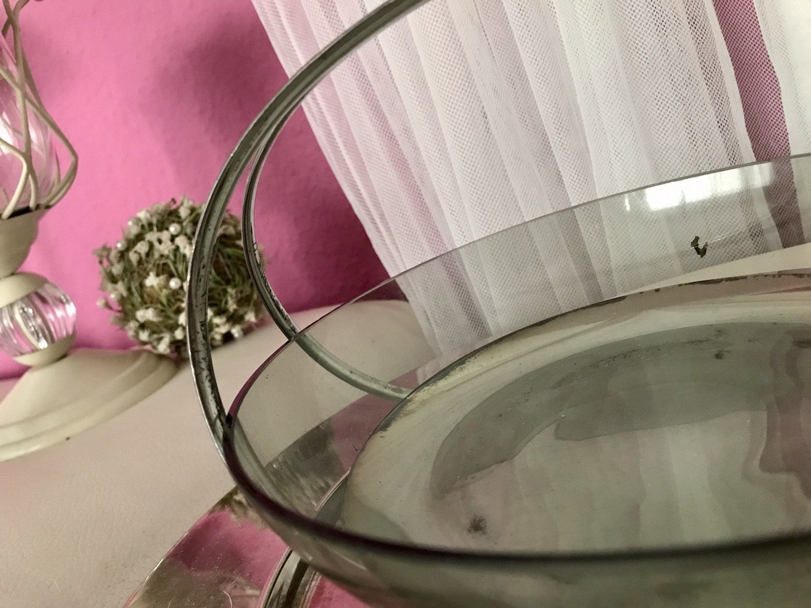 WMF ? Vintage Schale versilbert 50er 60er Mid Century Rauchglas Einsatz MCM