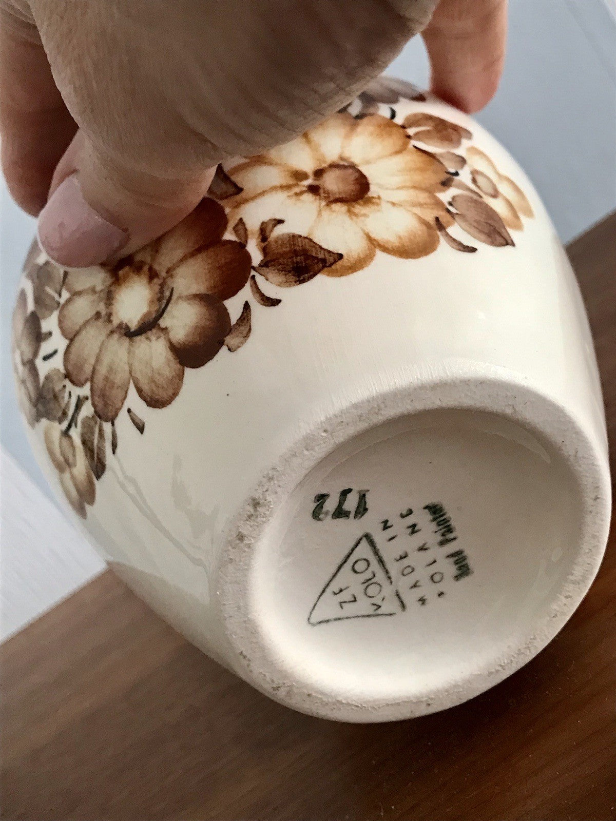 Vintage Fayence Keramik  Vase handbemalt ZF Kolo Polen 50er 60er beige braun