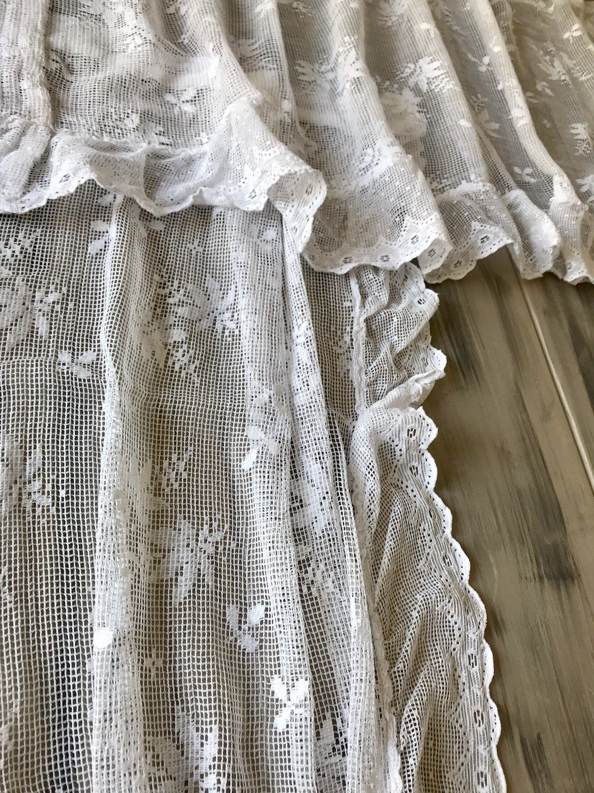 Antik Set 5tlg Fenster Gardine Vorhang Volant Baumwolle Musselin? Filetspitze