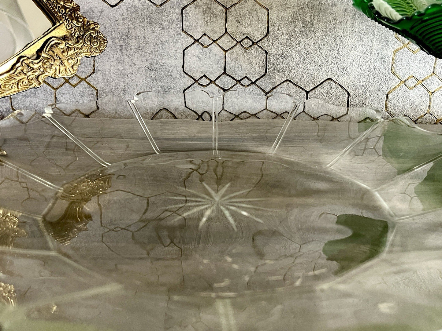 Antik Biedermeier Groß  Schale Teller Glasschale um 1850 geschnitten