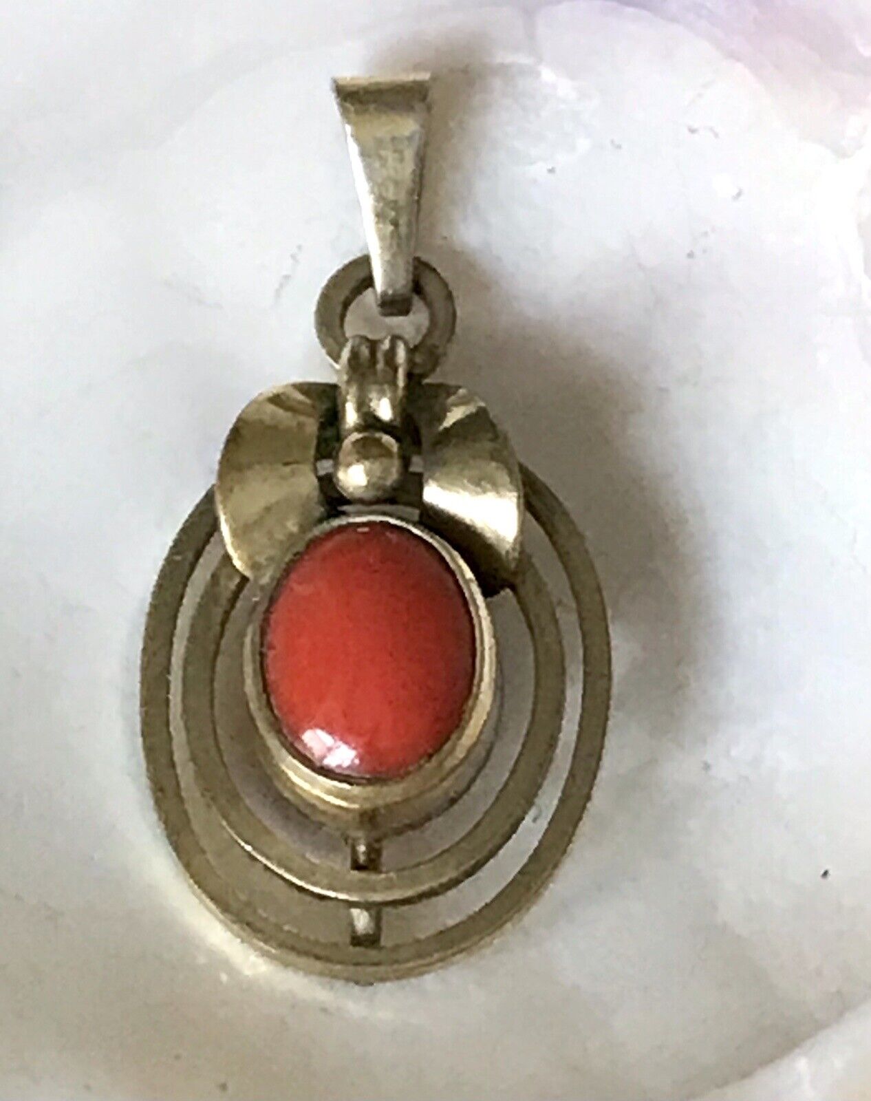 Vintage TeKa Designer Anhänger koralle rot Stein Amerik. Doublè vergoldet