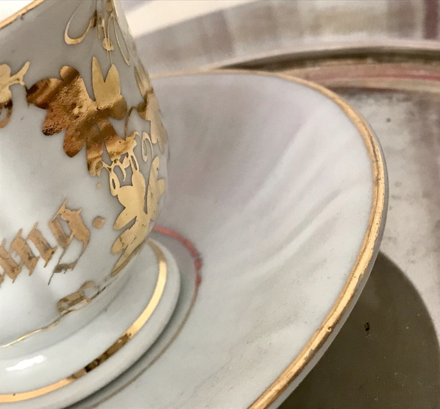 Antik Porzellan Andenken Becher Gedeck Sammeltasse Tasse „Zur Erinnerung“