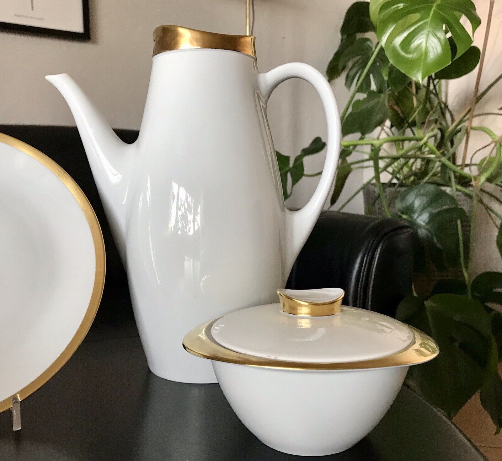 60er Thomas / Rosenthal Porzellan Konvolut Kaffeeservice weiß gold S. Bernadotte