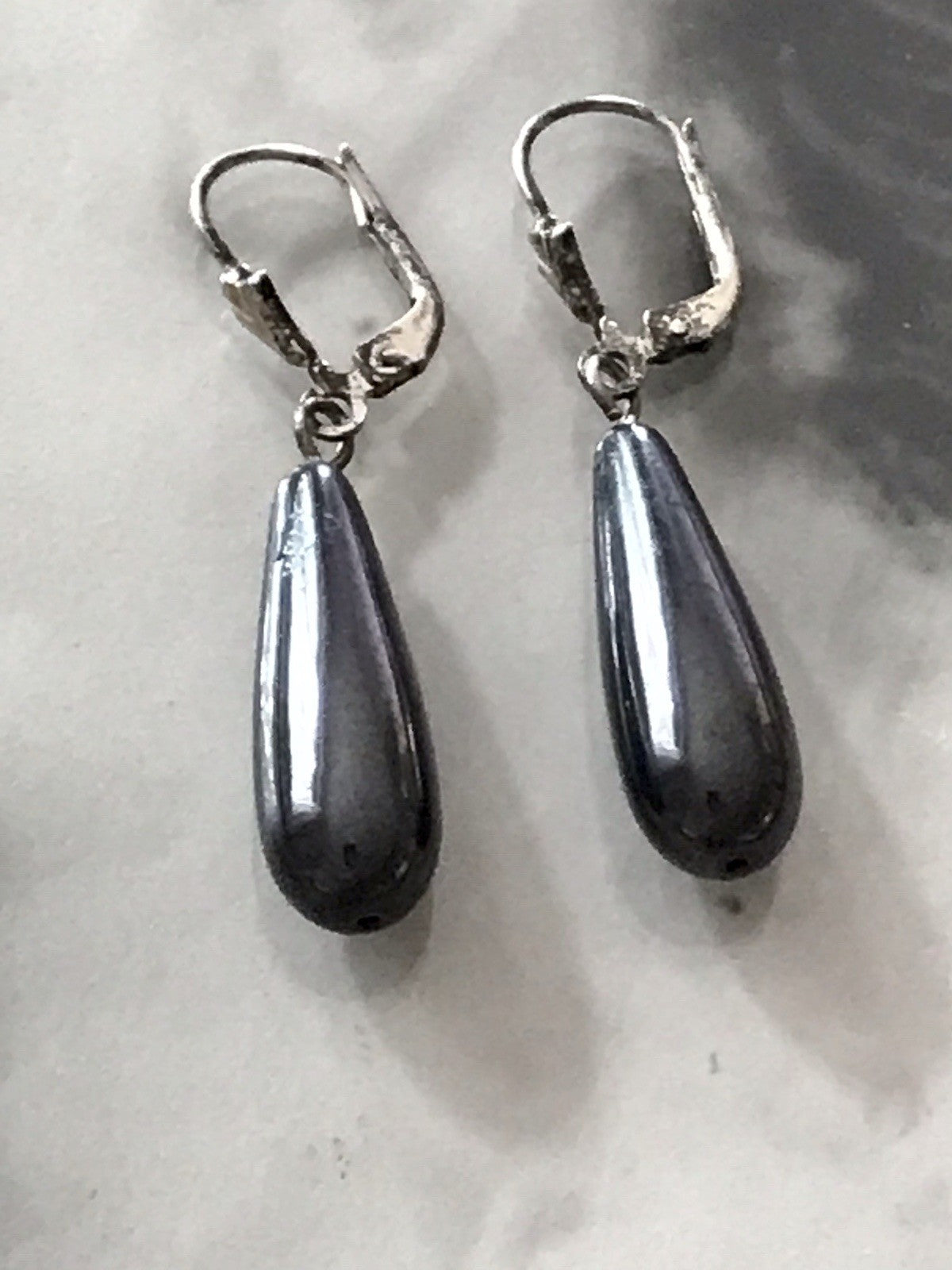 Antik Vintage Ohrhänger Ohrringe Hämatit Pampel DAMEN Silber 925