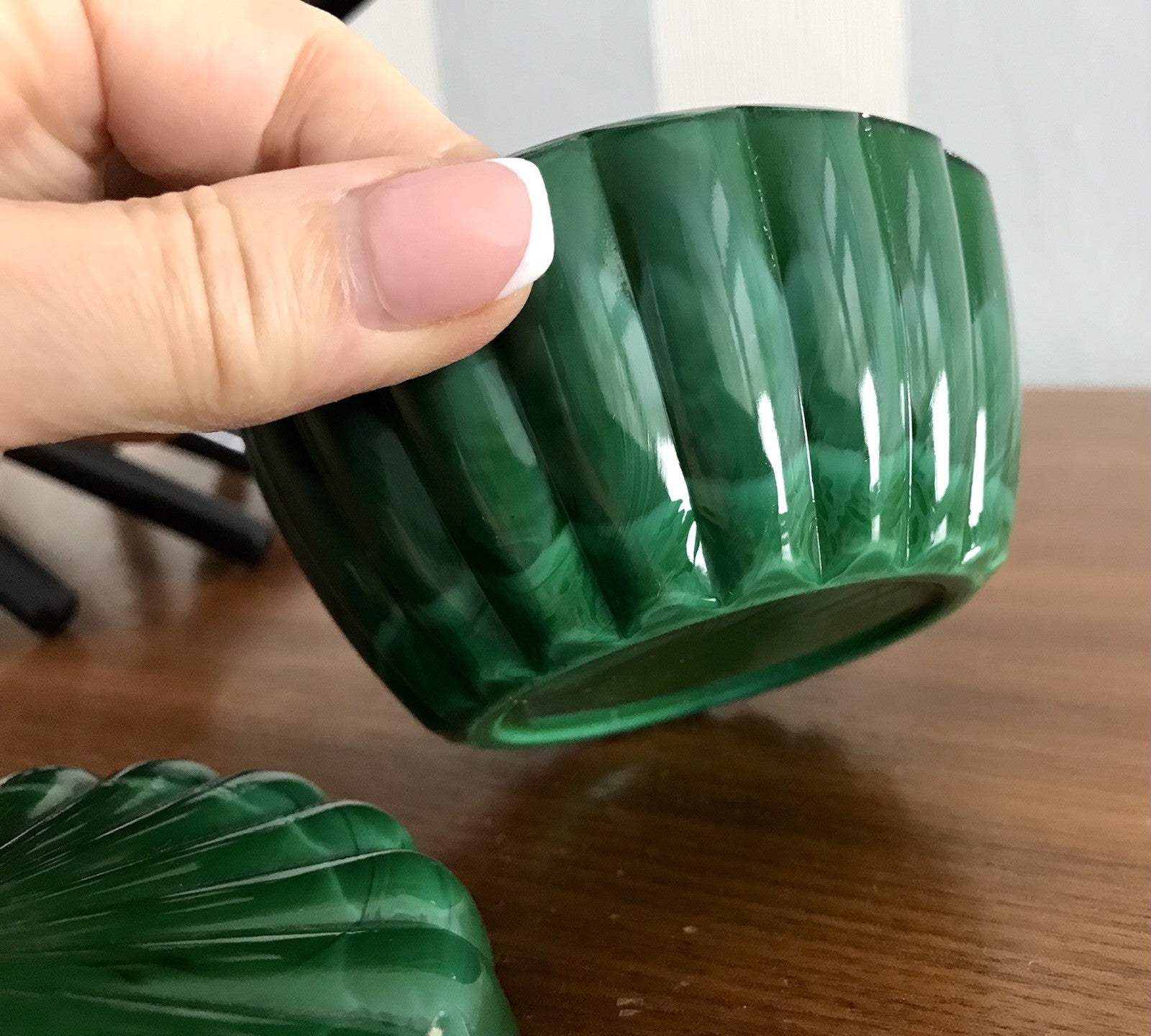 Antik Art Déco Glas Glasdose Deckeldose Glas Malachitglas Böhmen