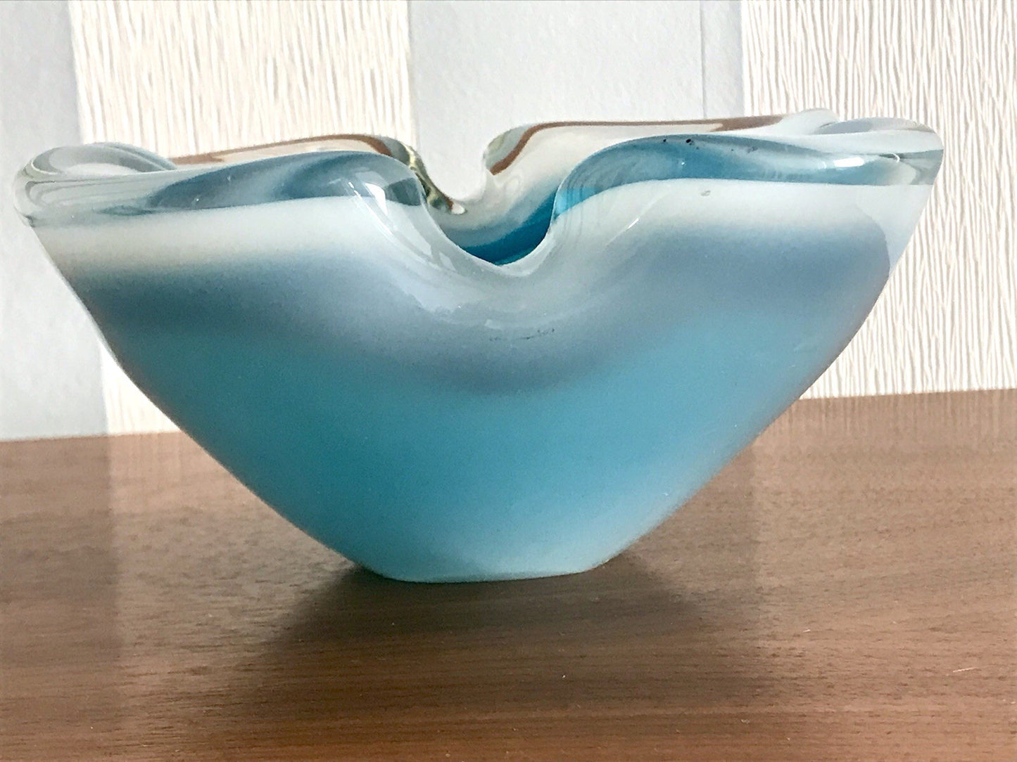 Vintage 60er Murano Glas Schale Barovier? türkis blau weiß edel