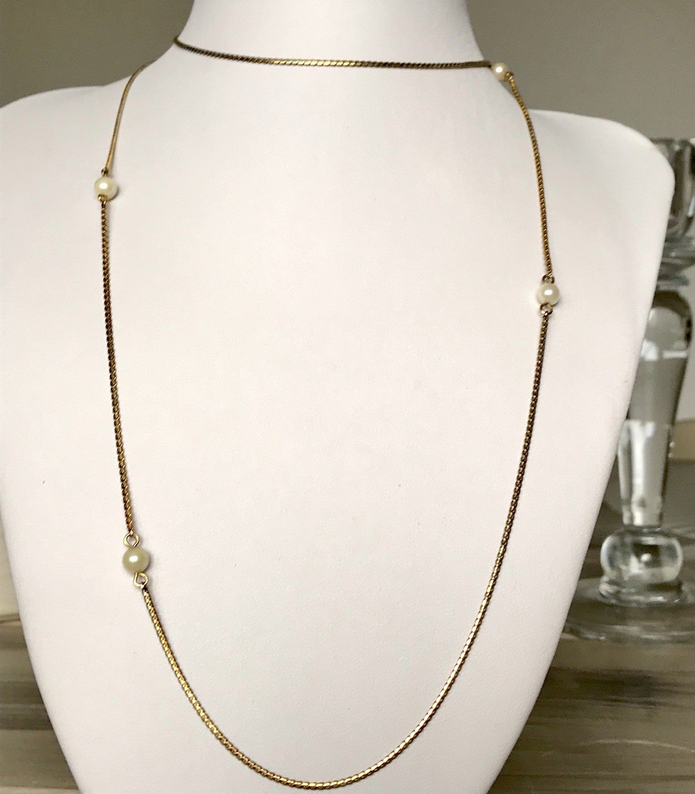 Antik lange Halskette 925 Silber vergoldet Collier Kette Perlen Zuchtperlen