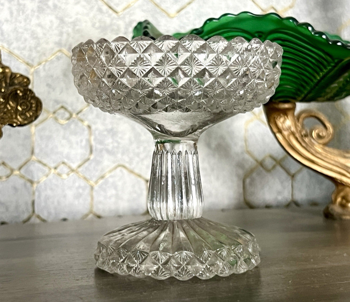 Antik Jugendstil Art Deco Pressglas Glas Fußschale Schale Zuckerschale