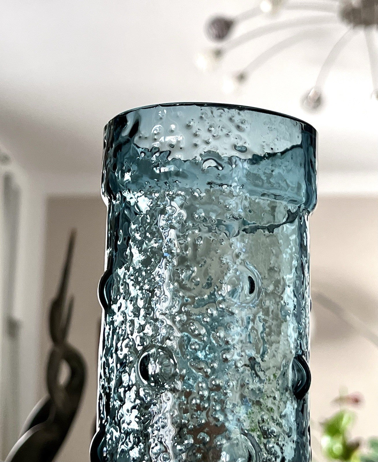 Vintage 60er Riihimäki Lasi Designer Glasvase Vase Glas graublau Finnland Rauch