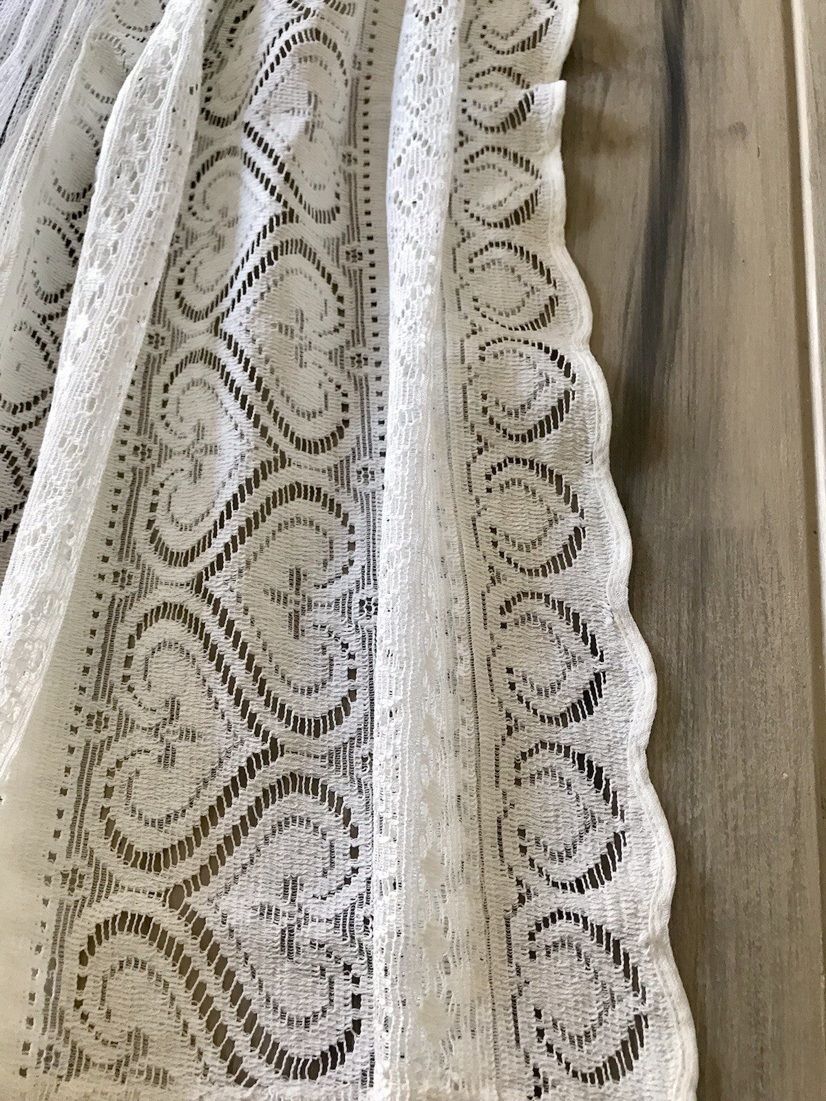 Antik Set 3tlg Fenster Gardine Vorhang Baumwolle Musselin? Filetspitze? Herzen