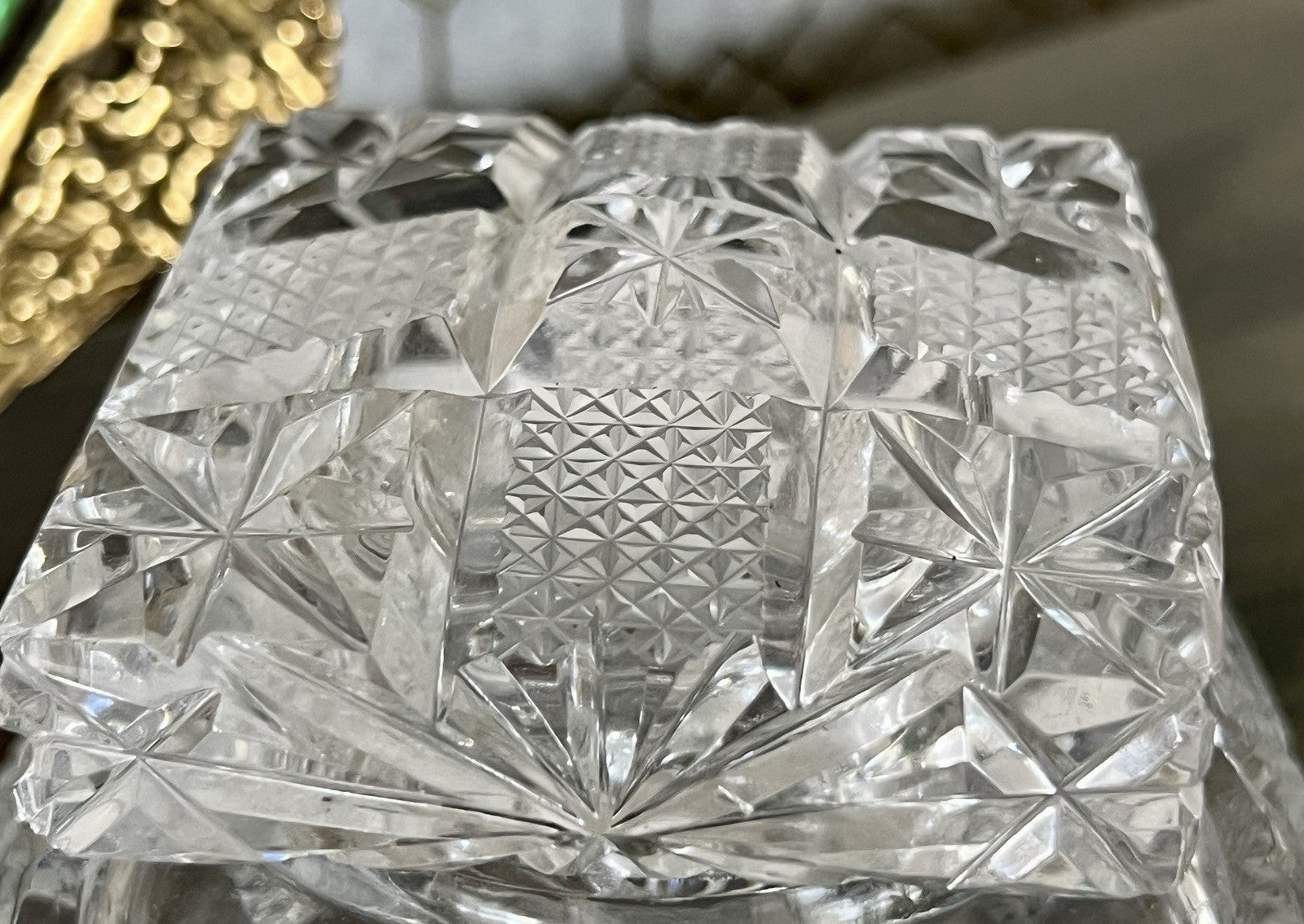 Antik Vintage Art Deco EDEL Glasdose Deckeldose Schatulle Kristallglas Schliff