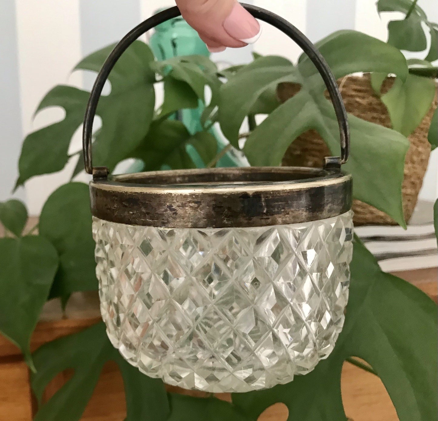 Antik Bonboniere Glasdose Dose Bleikristall edel Schliff Baccarat? versilbert
