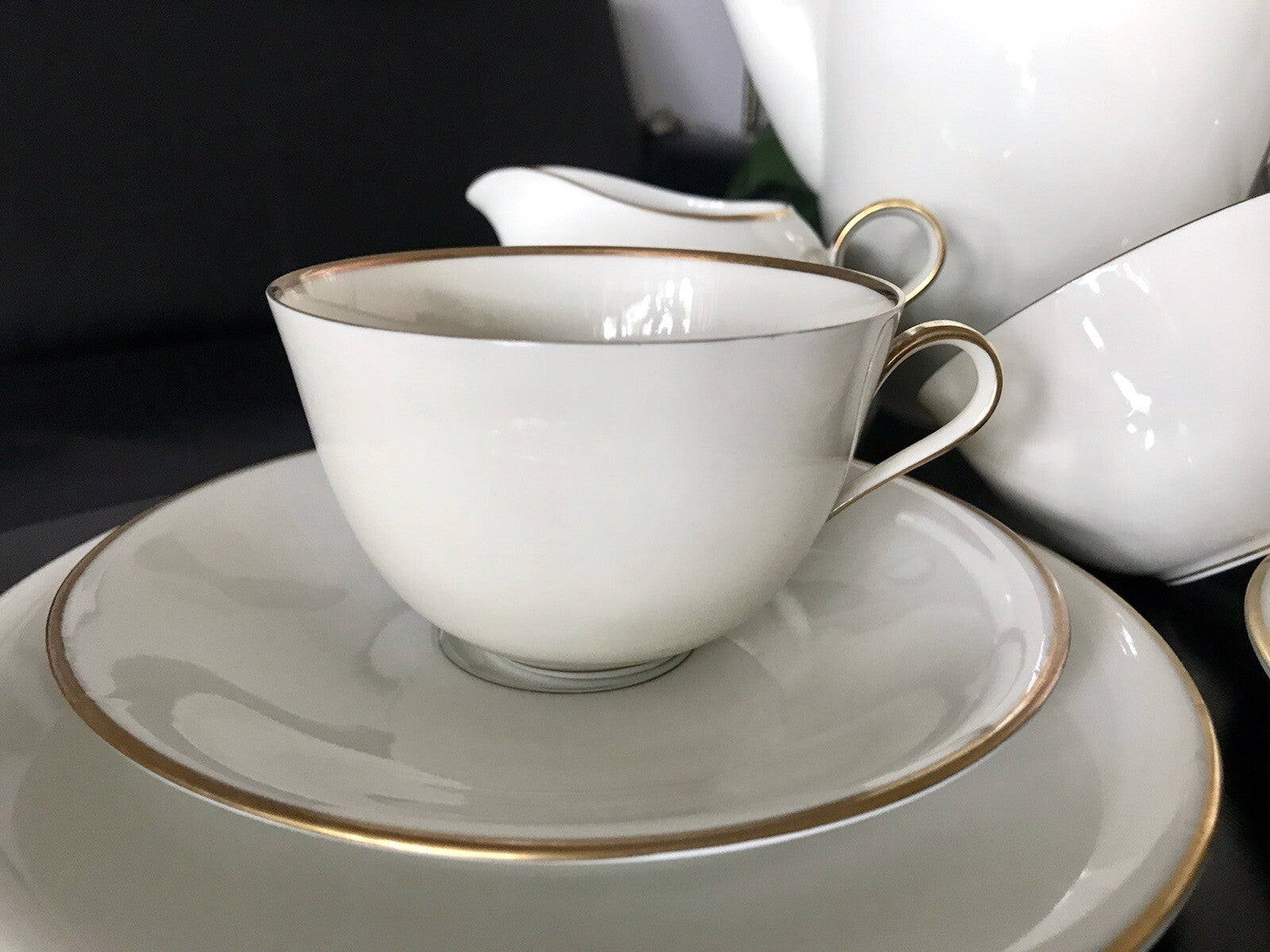 Vintage Art Déco elfenbein Porzellan Kaffeeservice Service 12 Pers. Edelstein