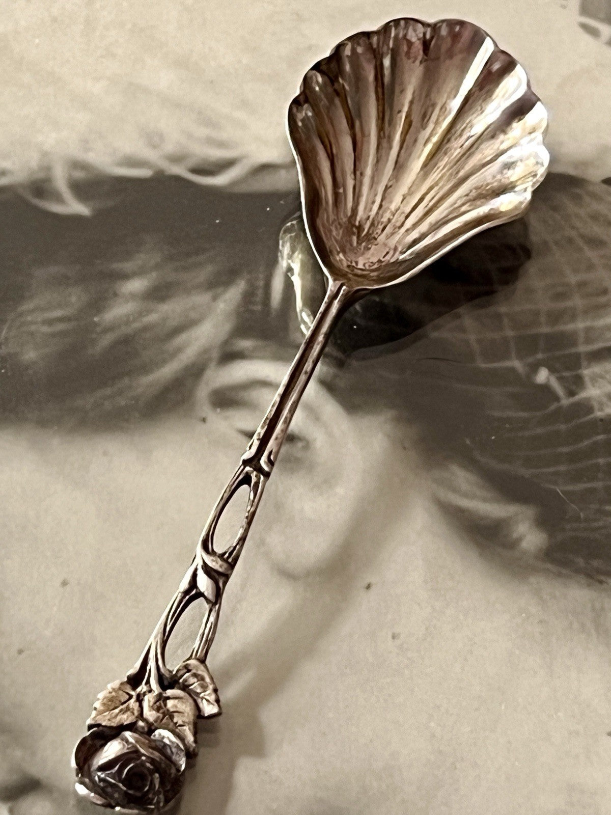 Antik Alt Zucker Löffel 800 Silber 15,19g Hildesheimer Rose Muschel-Laffe