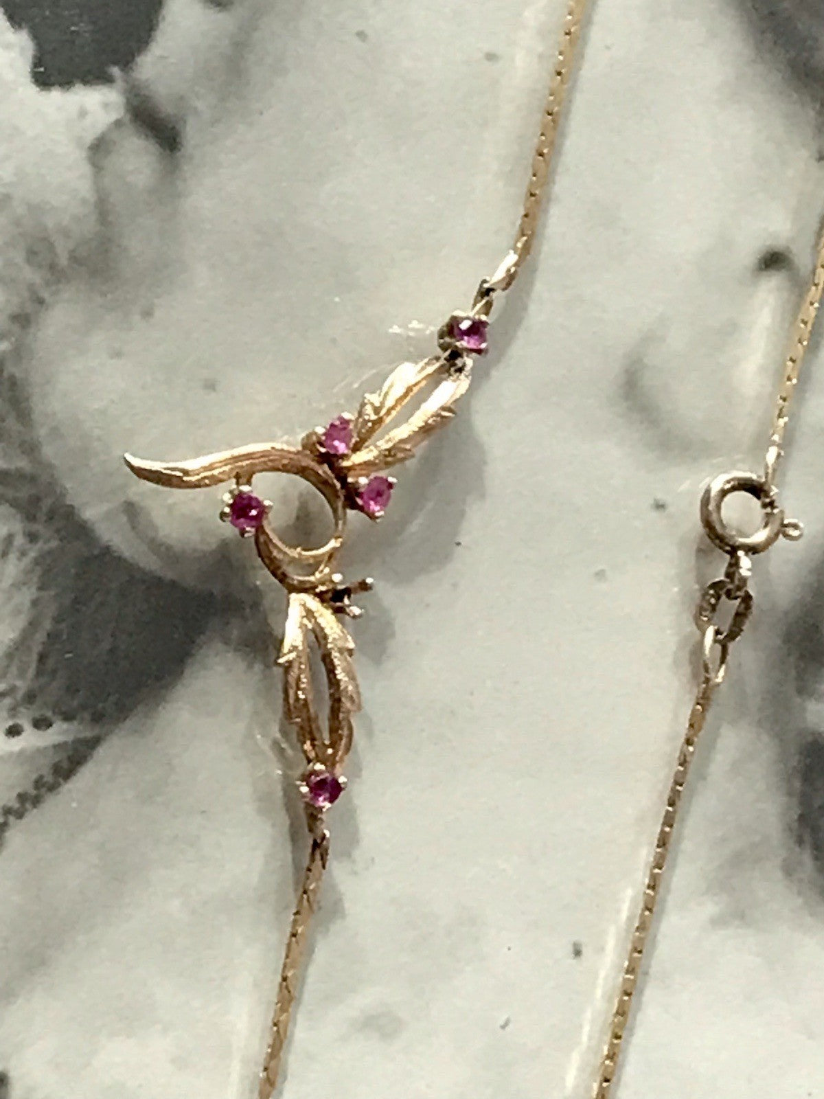 Antik Edel Jugendstil 925 Silber vergoldet Collier Halskette Rubine ?