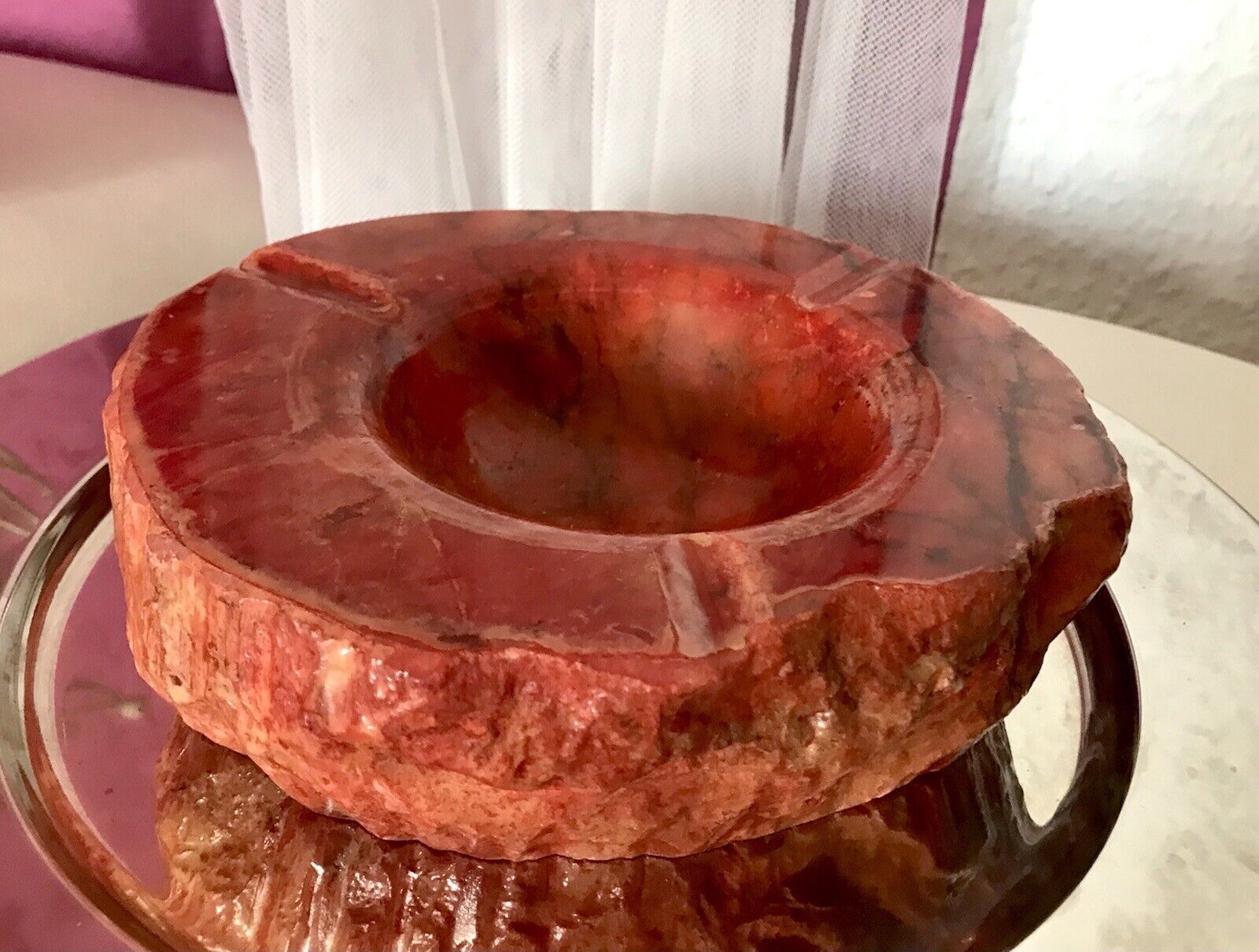 Vintage Aschenbecher Ascher roter Alabaster Romano Bianci 70er Design Klassiker