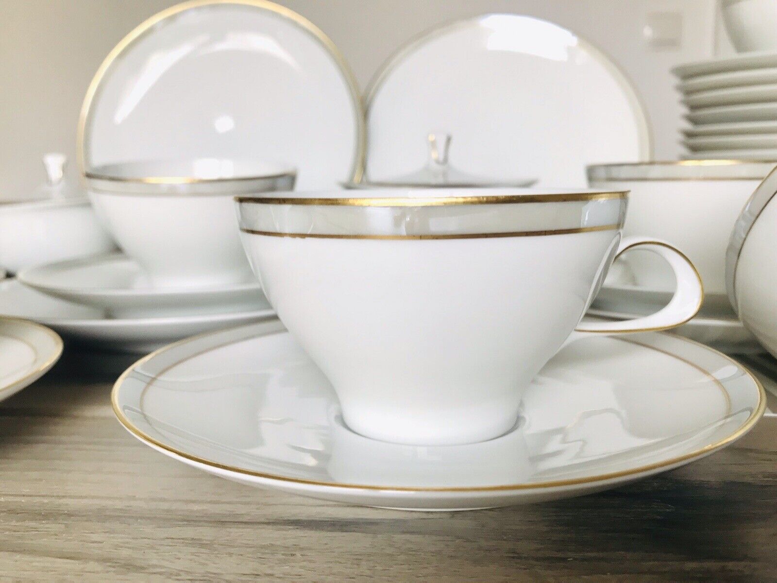 Edel Vintage Thomas / Rosenthal Porzellan Kaffeeservice 12Pers. - weiß grau gold