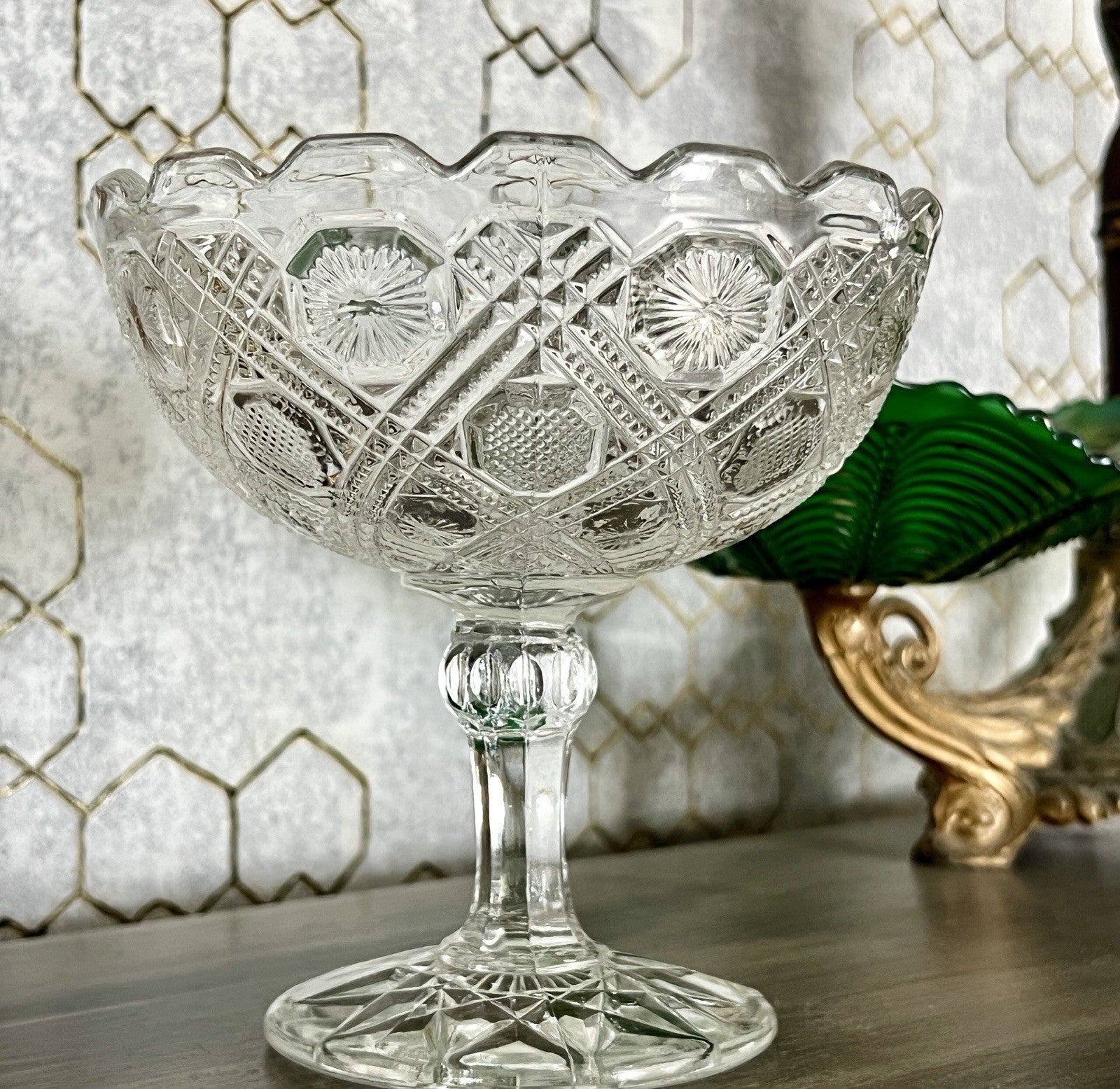 Antik Jugendstil Art Déco Pressglas Glas Fußschale Schale Zuckerschale groß