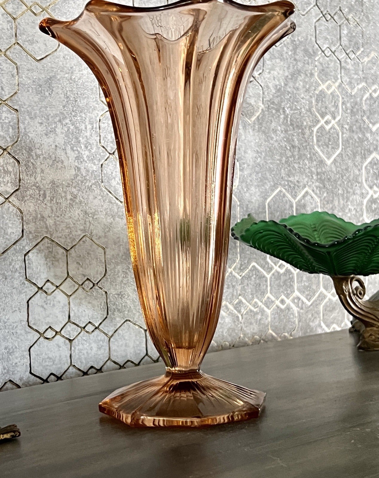 Antik Art Déco 1 GROẞ Vase Glasvase Pressglas Rosalin rosa  Glas