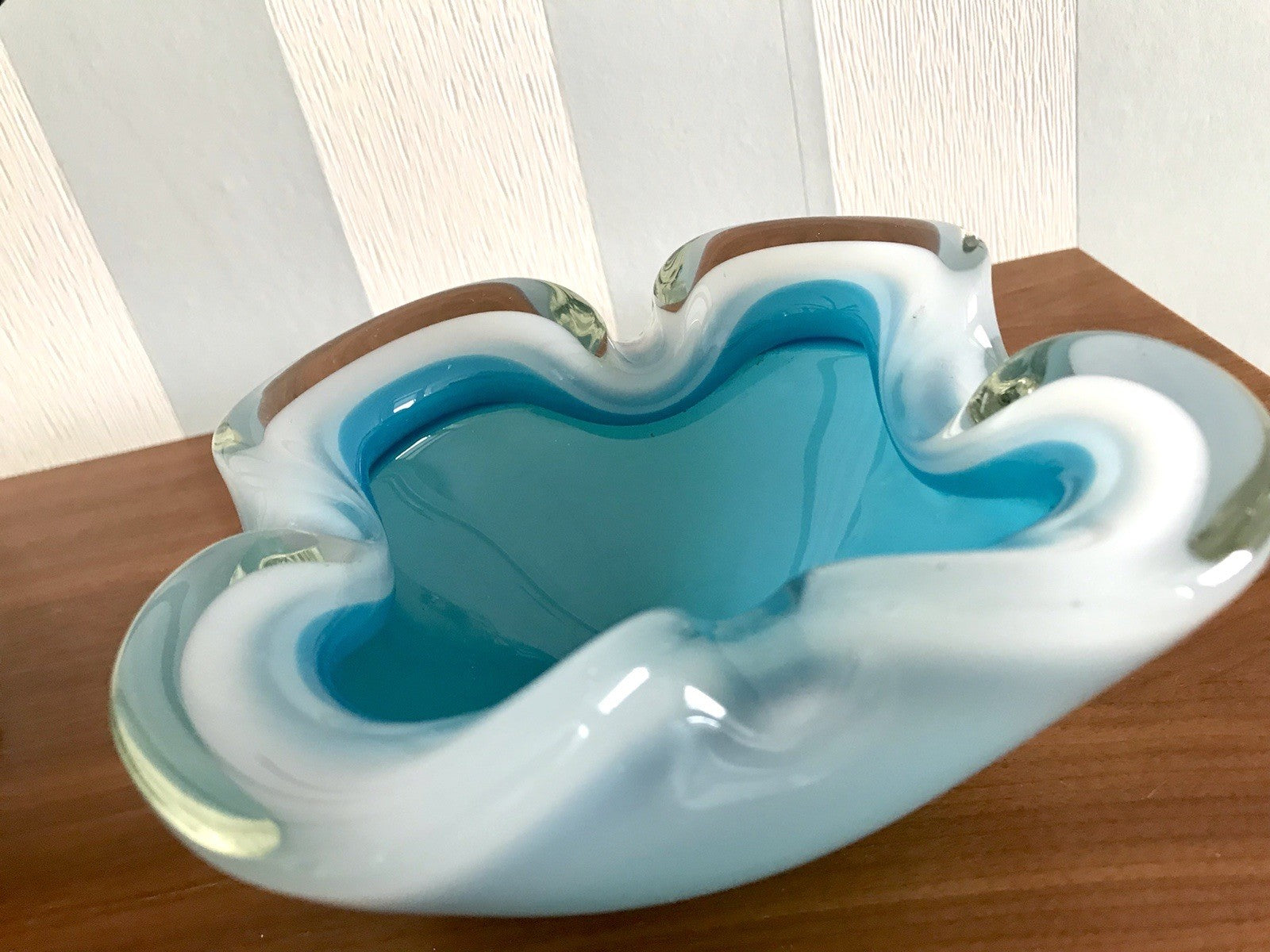 Vintage 60er Murano Glas Schale Barovier? türkis blau weiß edel