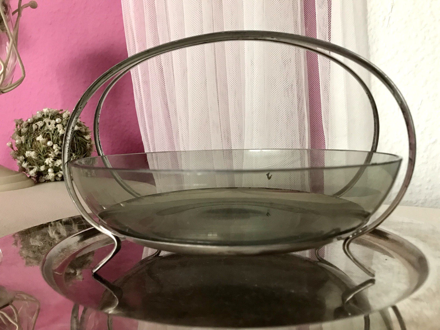 WMF ? Vintage Schale versilbert 50er 60er Mid Century Rauchglas Einsatz MCM