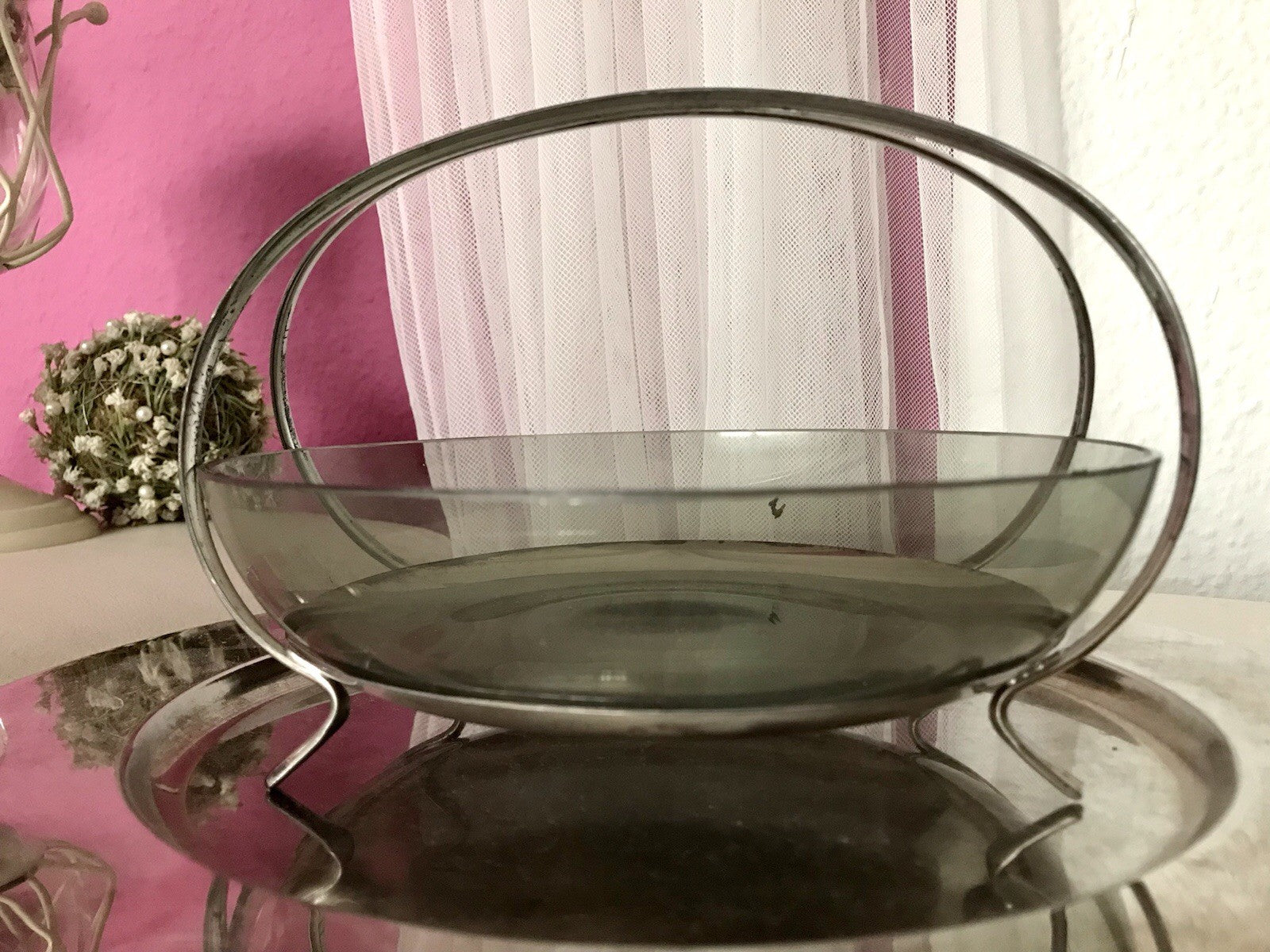 WMF ? Vintage Schale versilbert 50er 60er Mid Century Rauchglas Einsatz MCM
