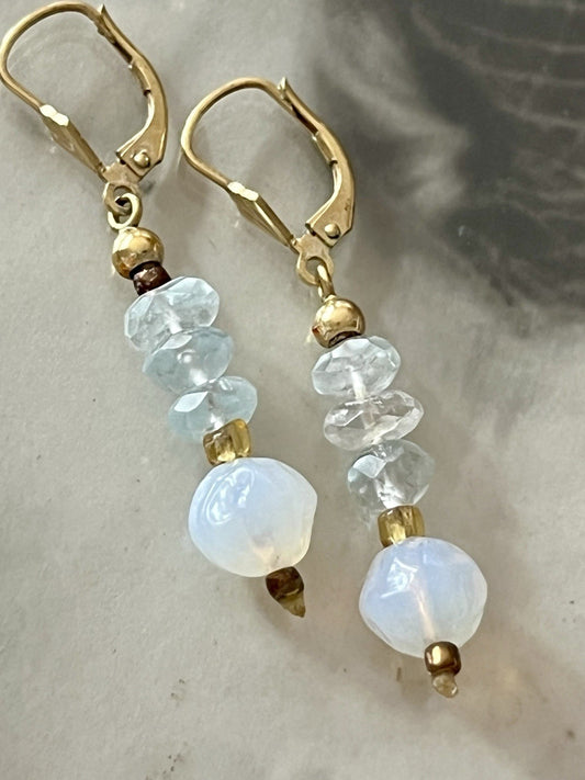 Antik Vintage Ohrringe Ohrhänger DAMEN Amerikan Doublè vergoldet Mondstein?