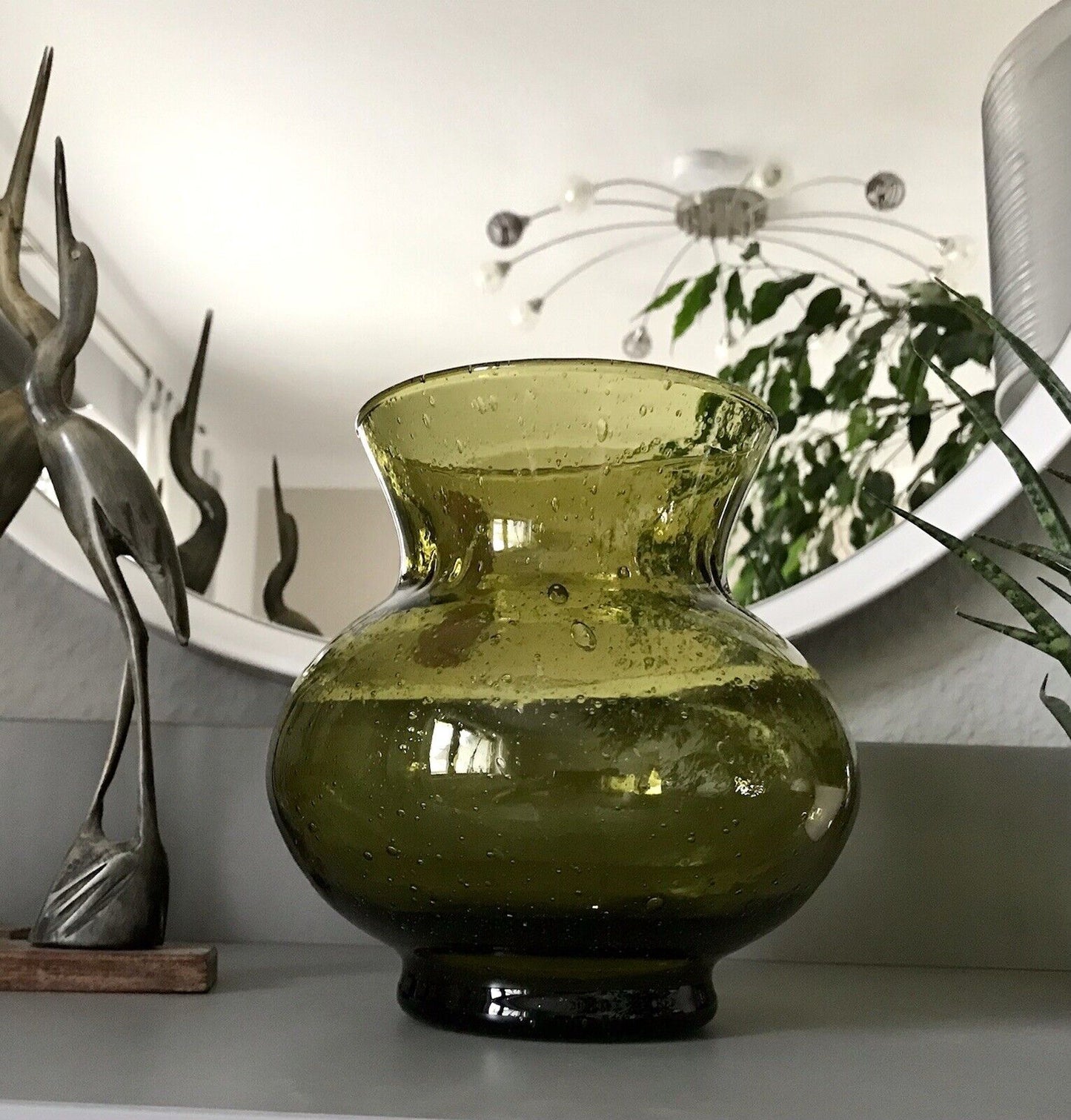 Vintage 60er Design Glasvase Glas oliv Grün Vase  Mid Century Bubble