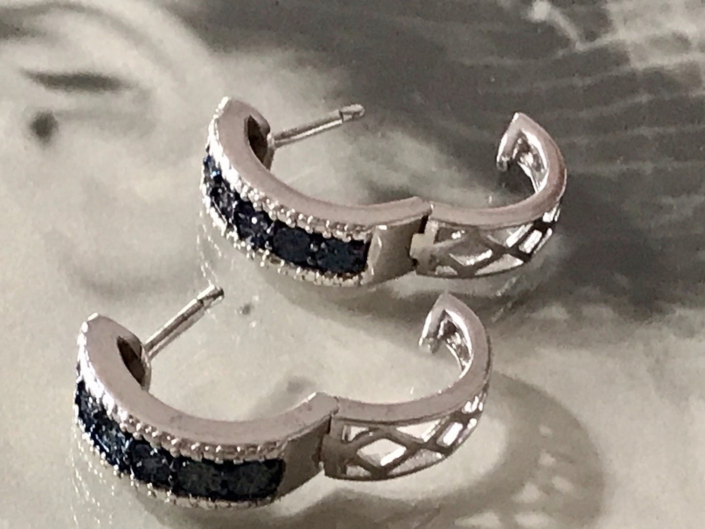 Ohrringe 925 Silber Creole Klappcreolen blaue Steine Saphire? Edel HN