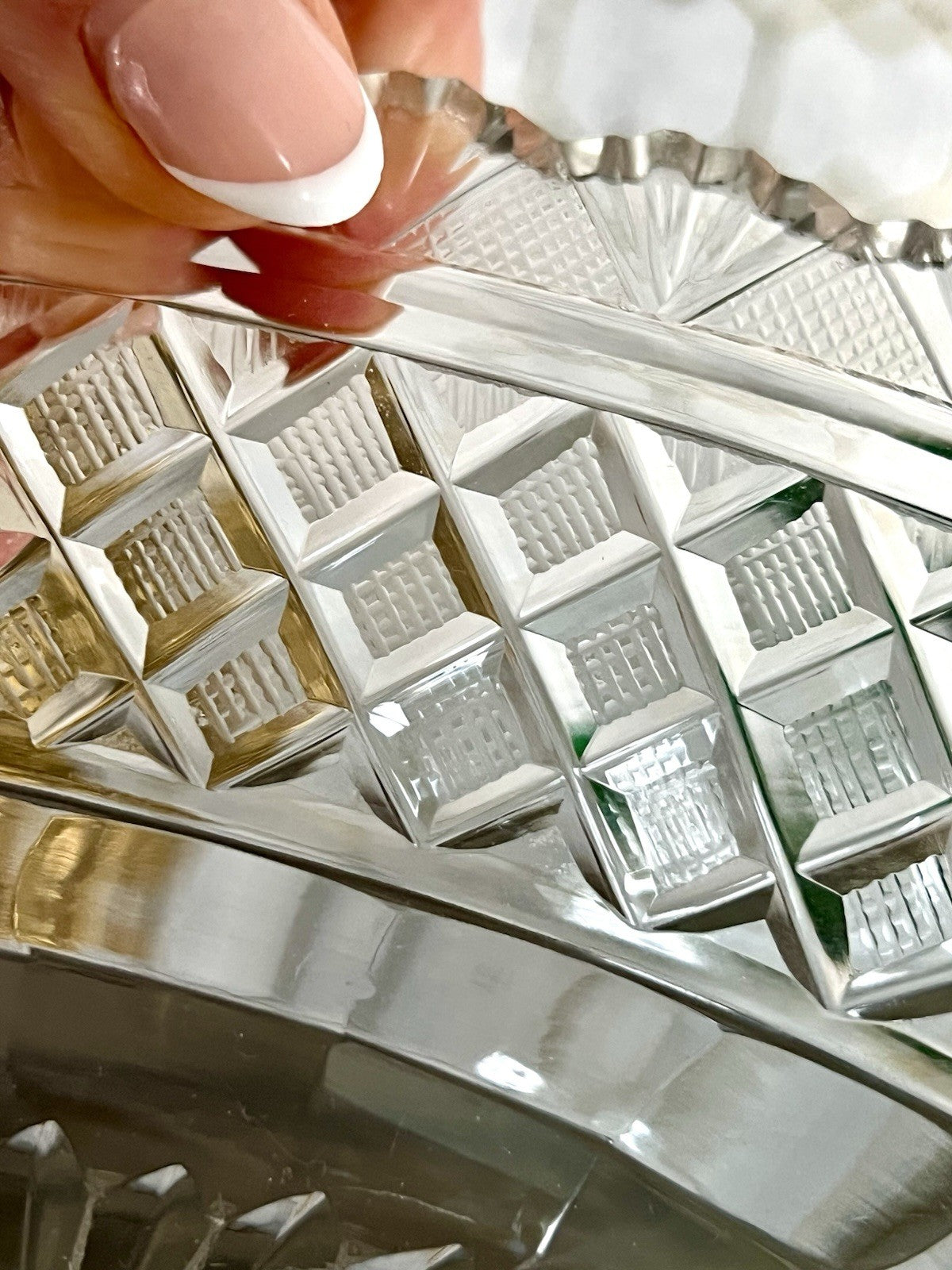 Antik Bleikristall Schale Glasschale Jardiniere Kristallglas Schiffchen Schliff
