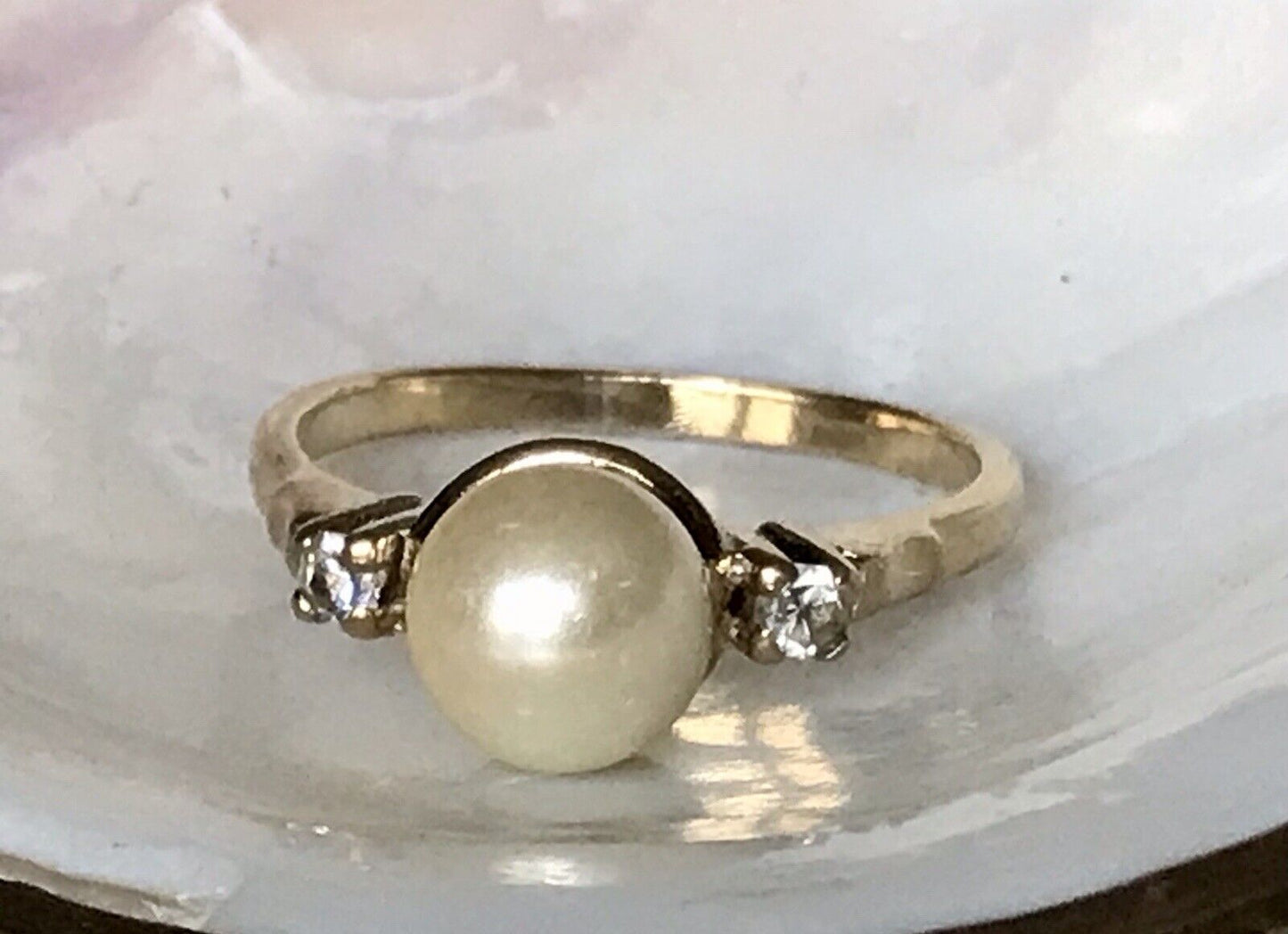Antik Alt Edel DAMEN RING Silber 925 Perle farblose Steine Gr.58 18,4 vergoldet
