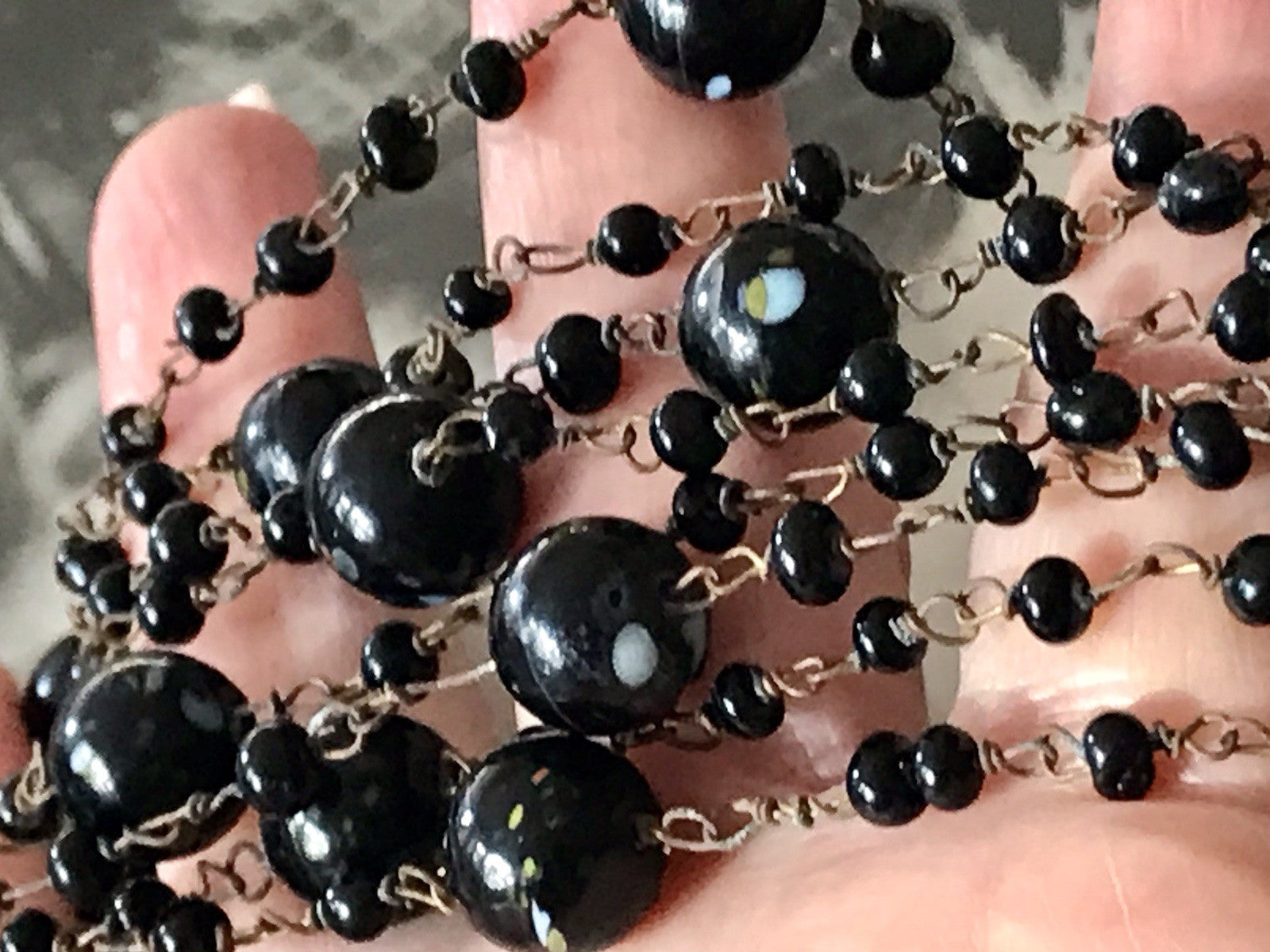 Alt antik? Vintage lange Halskette Kette schwarze Murano Perlen Sehr Schön