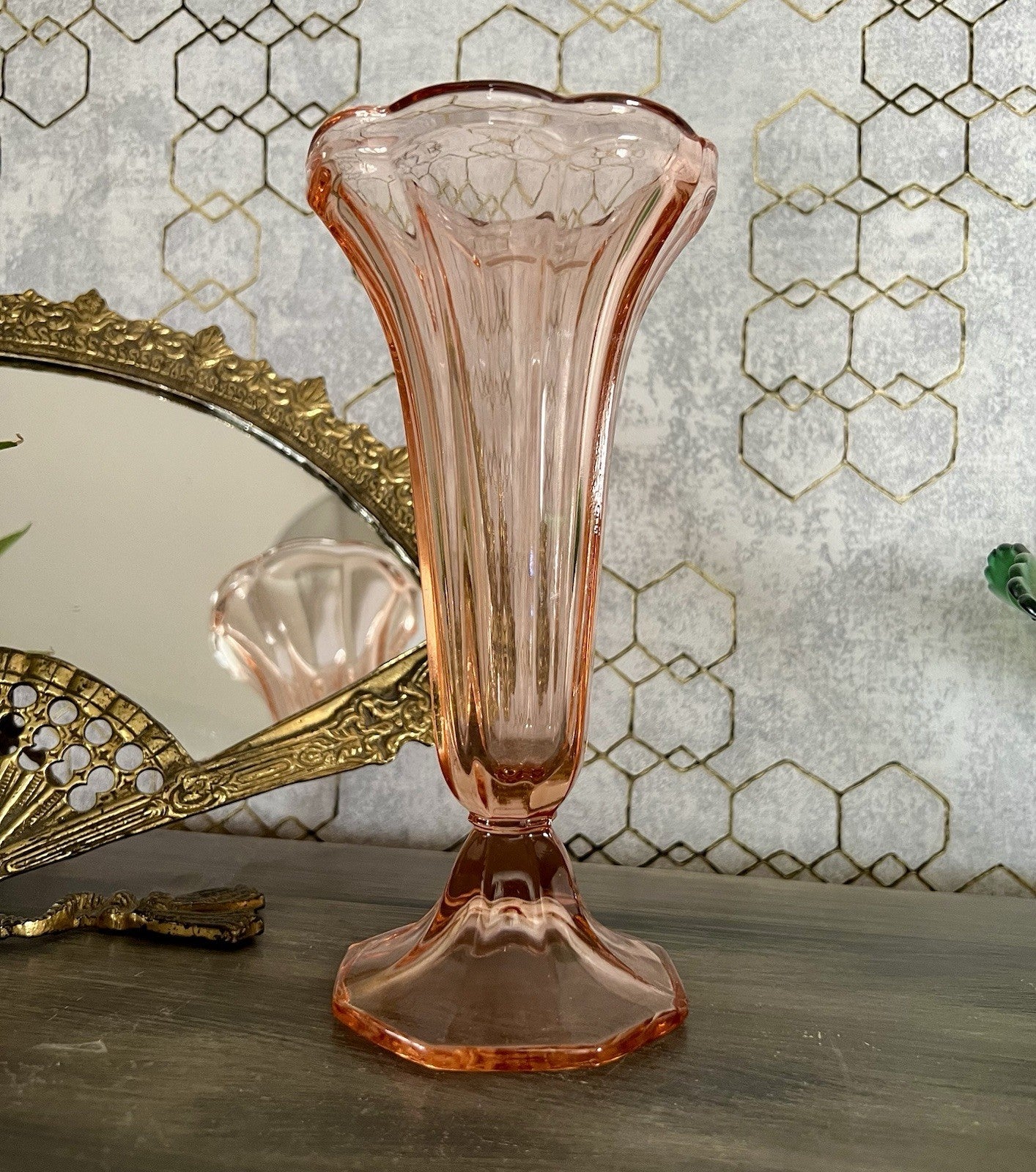 Antik Art Déco 1 Vase Glasvase Pressglas rosa Rosalin Glas